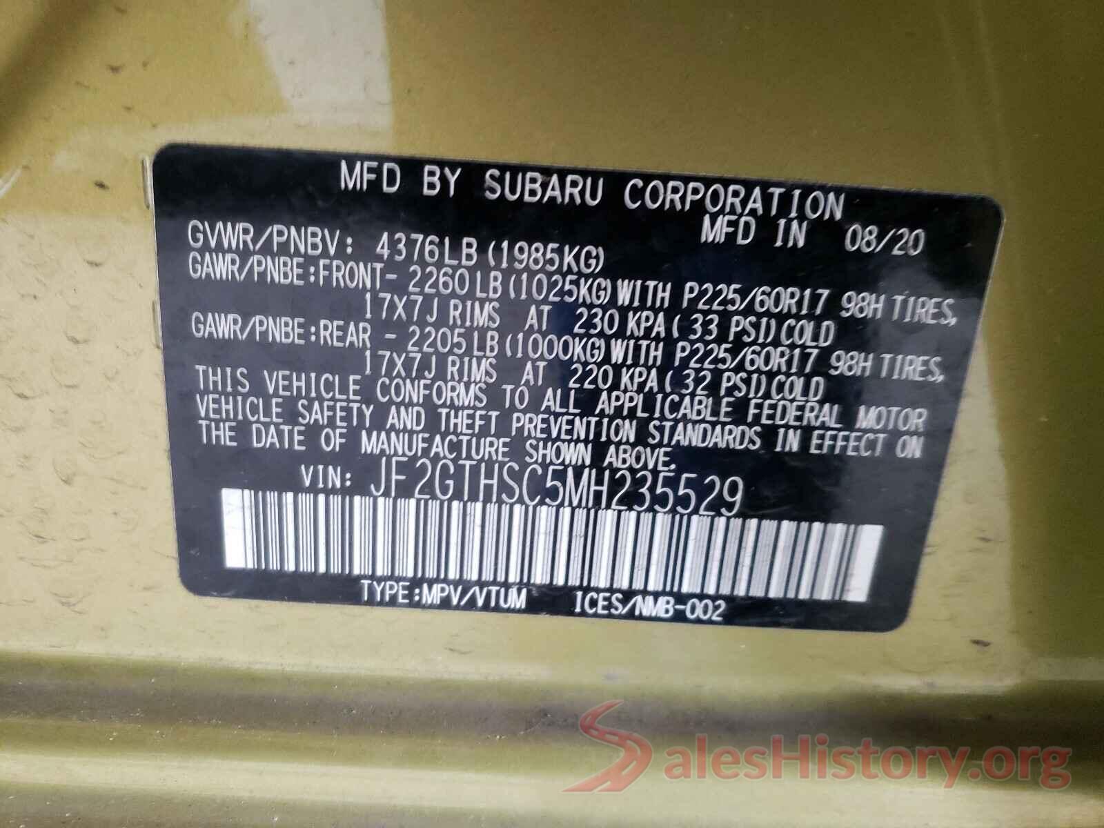 JF2GTHSC5MH235529 2021 SUBARU CROSSTREK