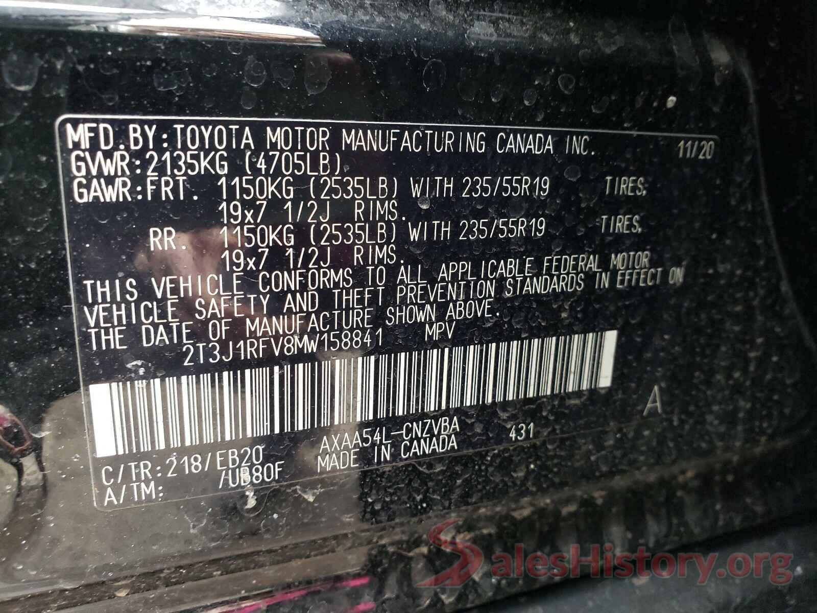 2T3J1RFV8MW158841 2021 TOYOTA RAV4