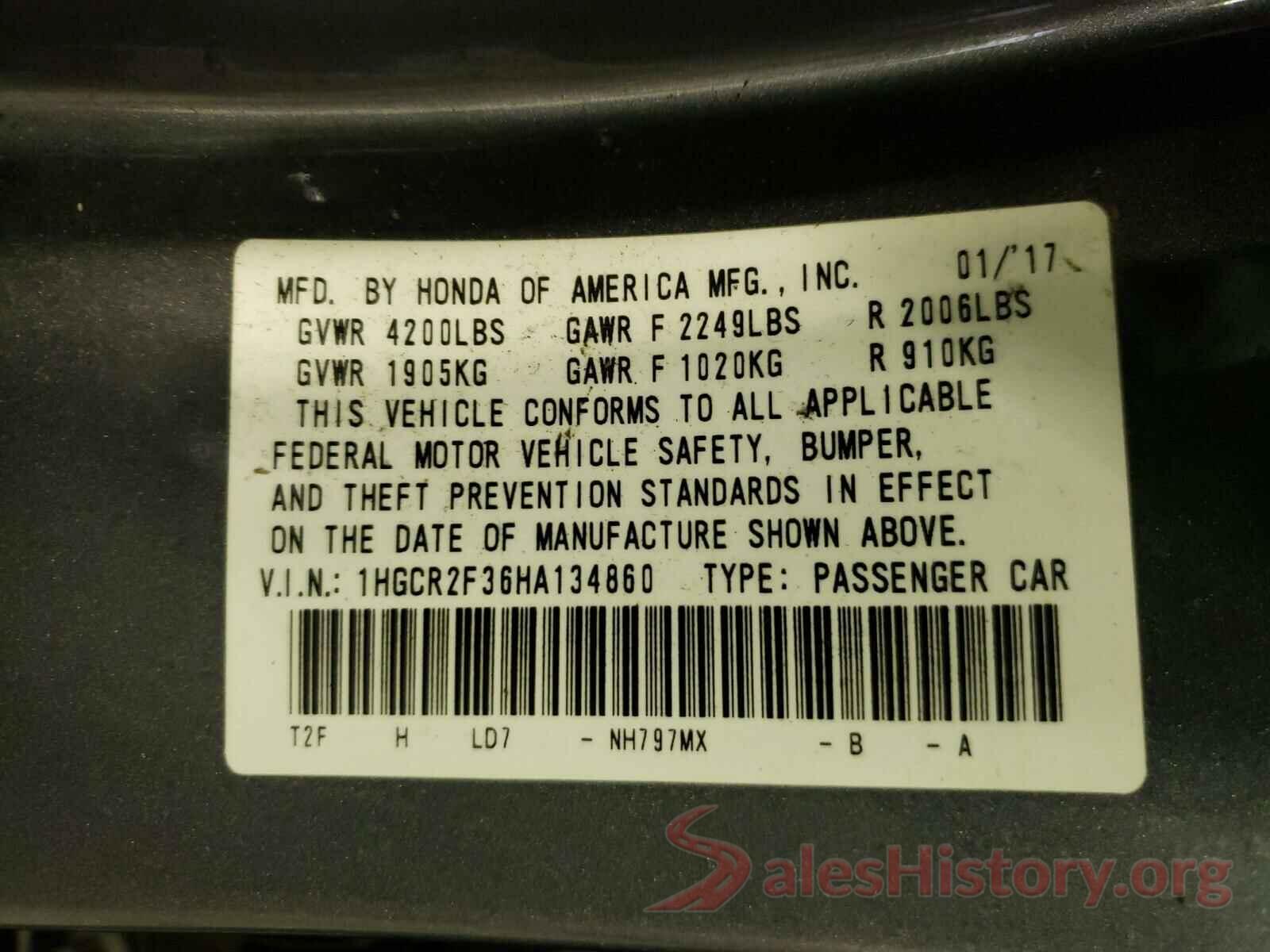 1HGCR2F36HA134860 2017 HONDA ACCORD