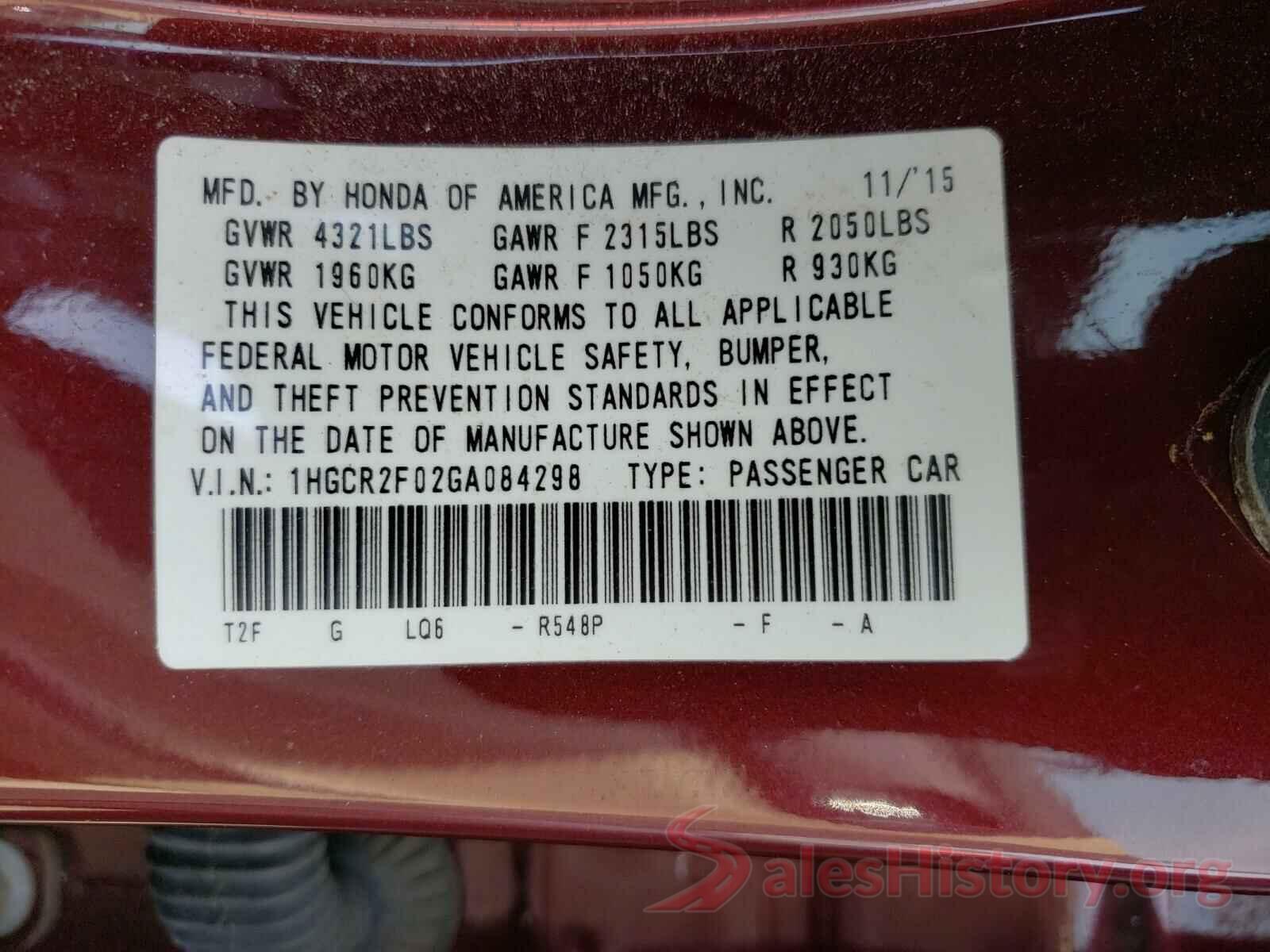 1HGCR2F02GA084298 2016 HONDA ACCORD