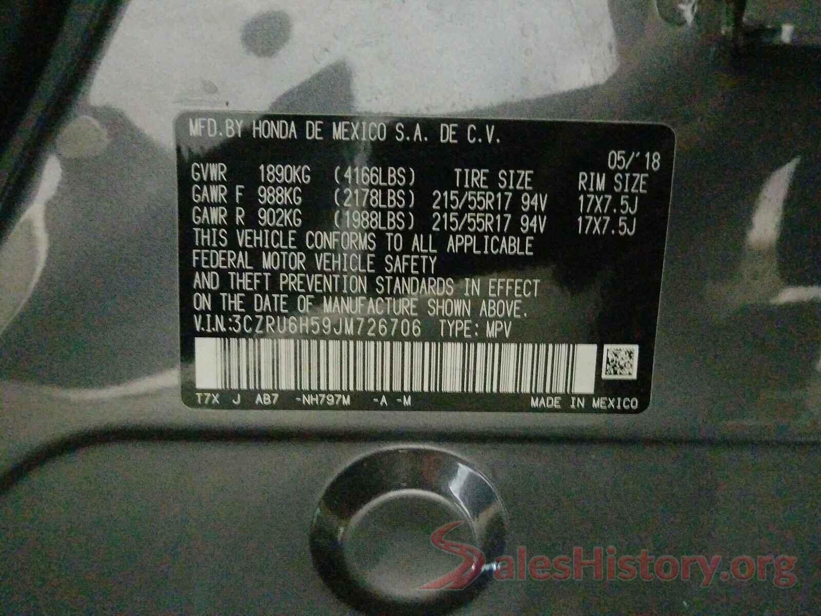 3CZRU6H59JM726706 2018 HONDA HR-V