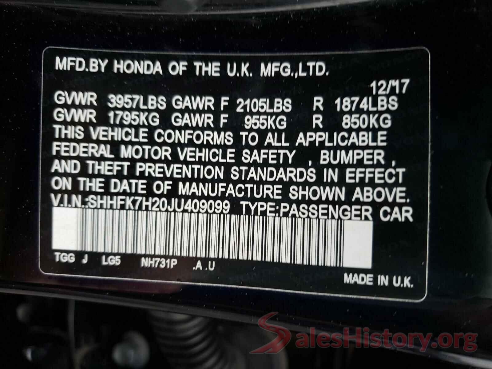 SHHFK7H20JU409099 2018 HONDA CIVIC