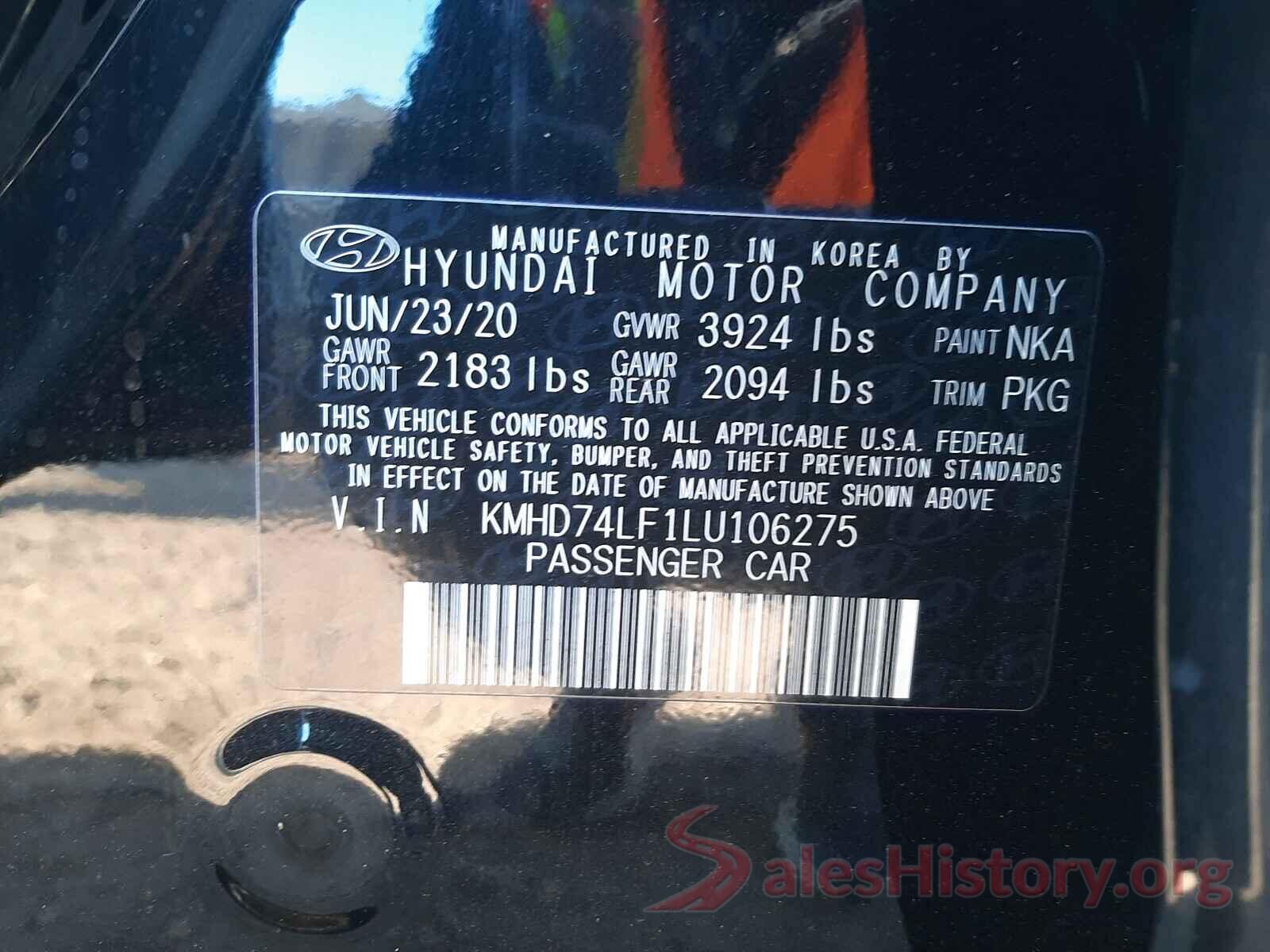 KMHD74LF1LU106275 2020 HYUNDAI ELANTRA