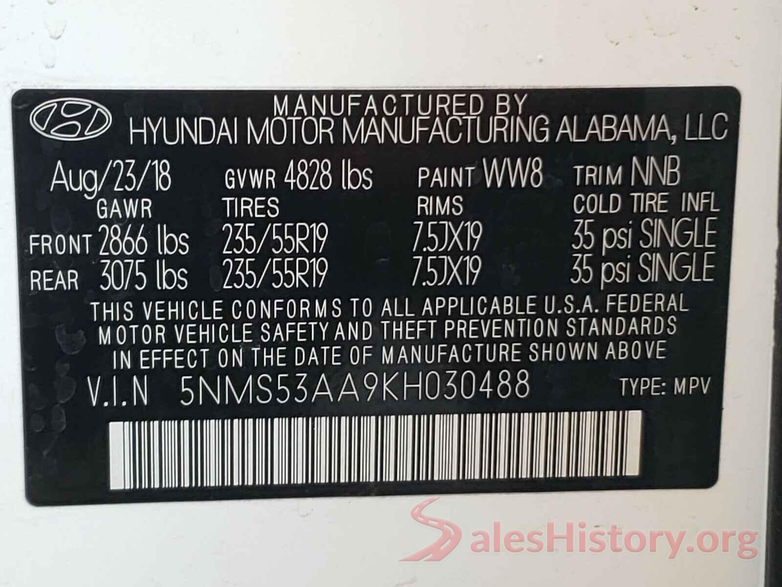 5NMS53AA9KH030488 2019 HYUNDAI SANTA FE