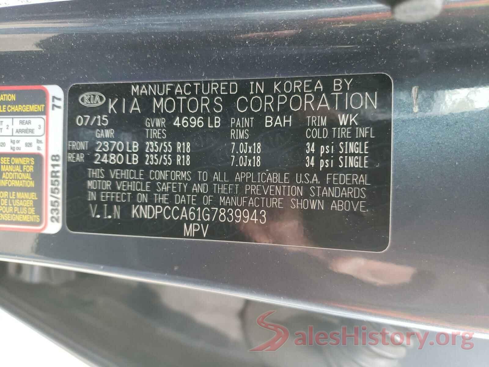 KNDPCCA61G7839943 2016 KIA SPORTAGE