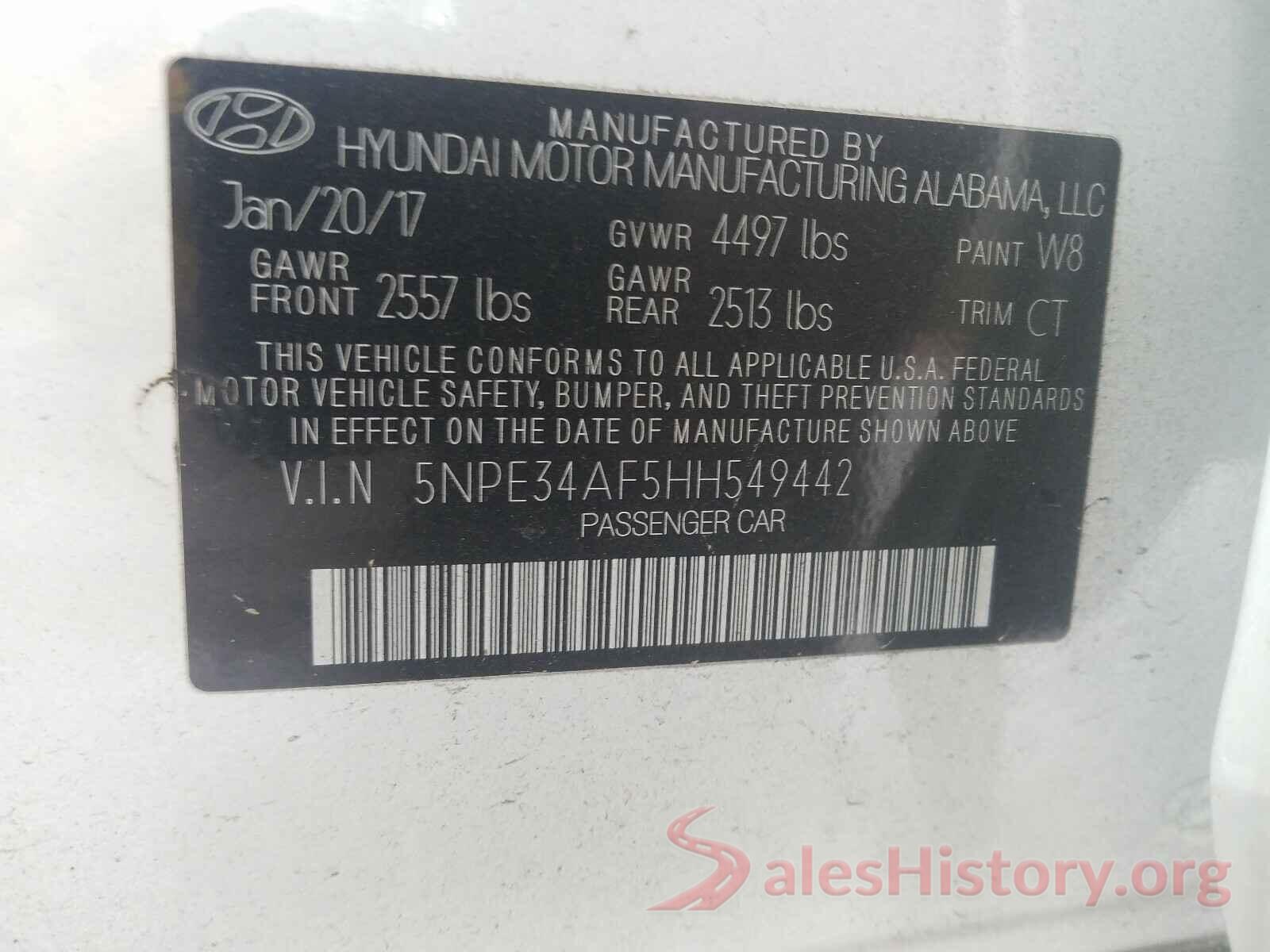 5NPE34AF5HH549442 2017 HYUNDAI SONATA