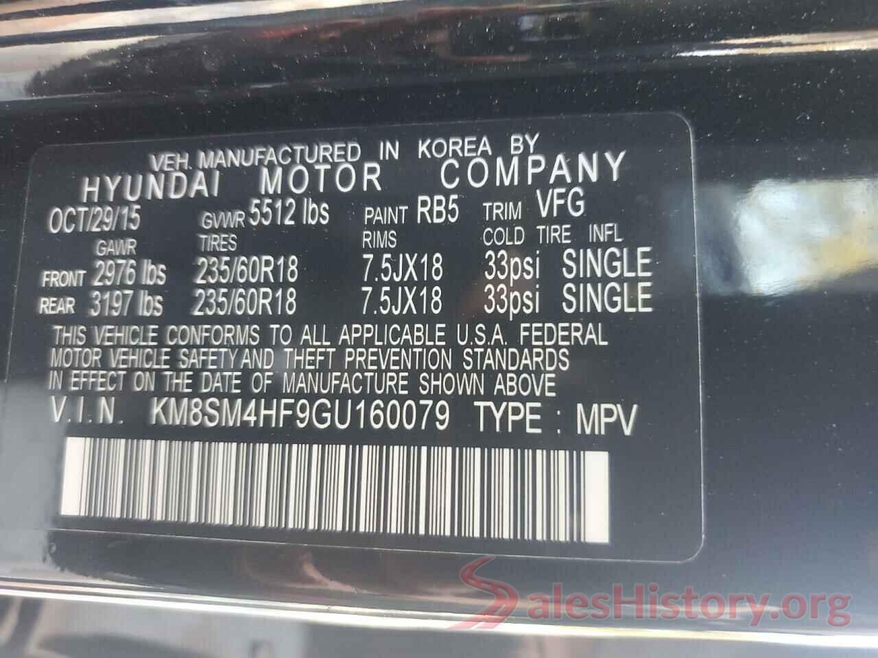 KM8SM4HF9GU160079 2016 HYUNDAI SANTA FE