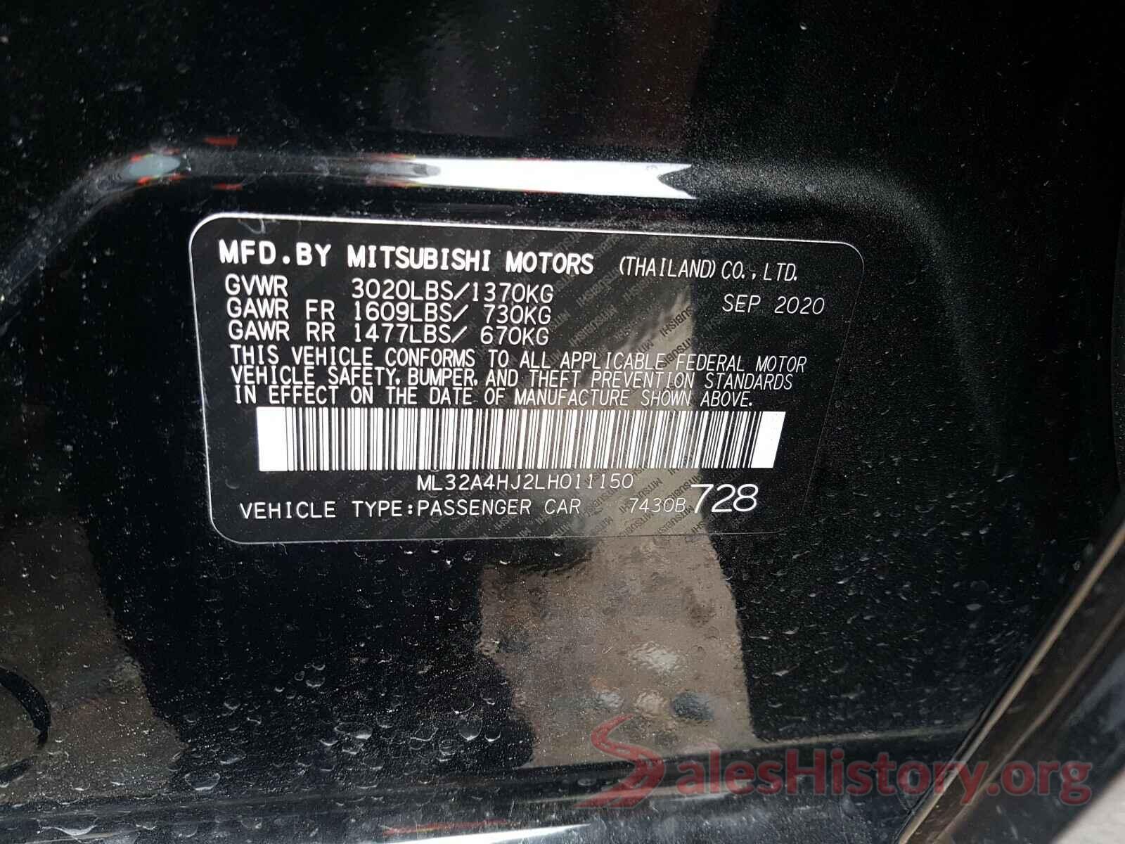 ML32A4HJ2LH011150 2020 MITSUBISHI MIRAGE