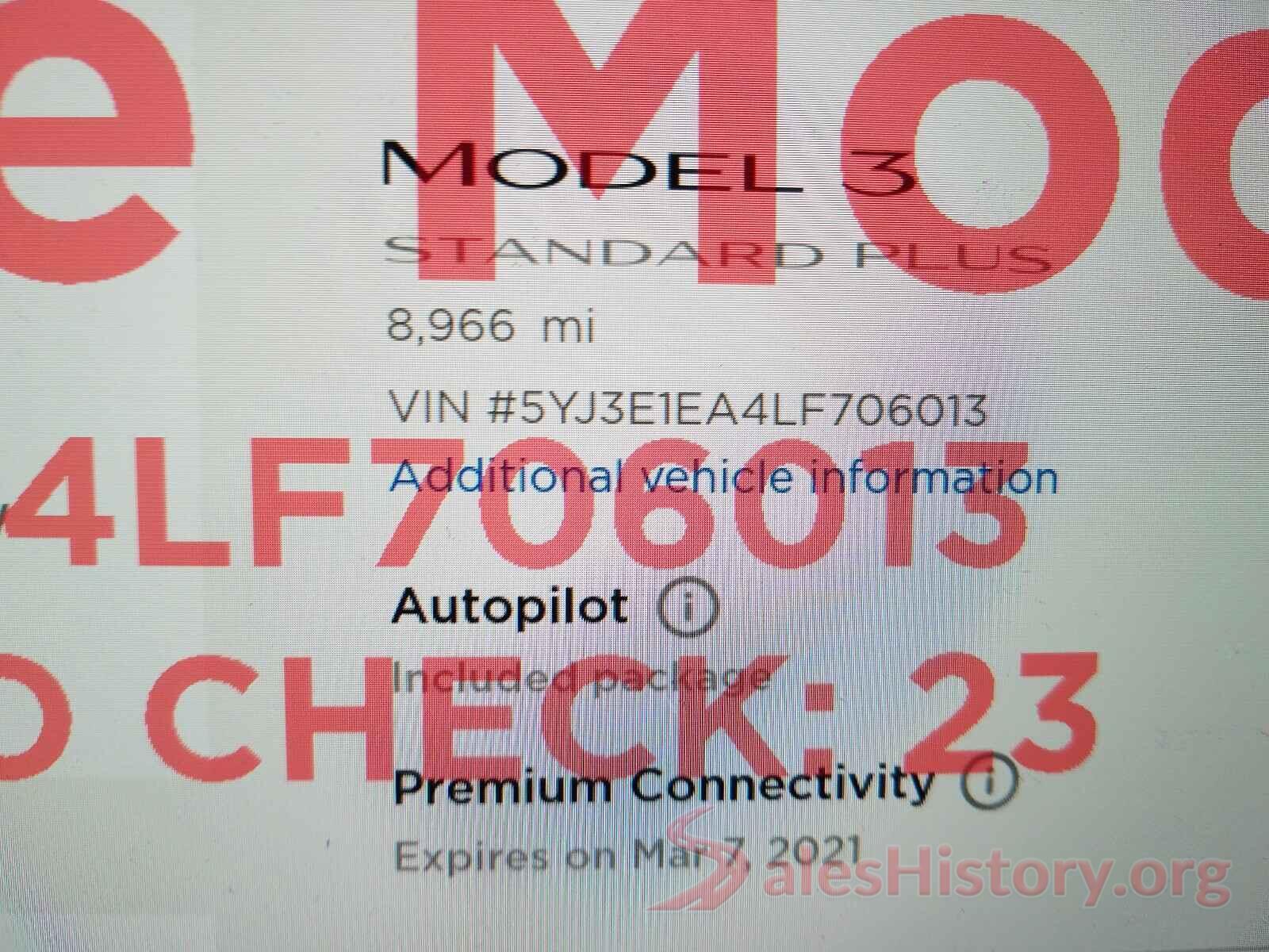 5YJ3E1EA4LF706013 2020 TESLA MODEL 3