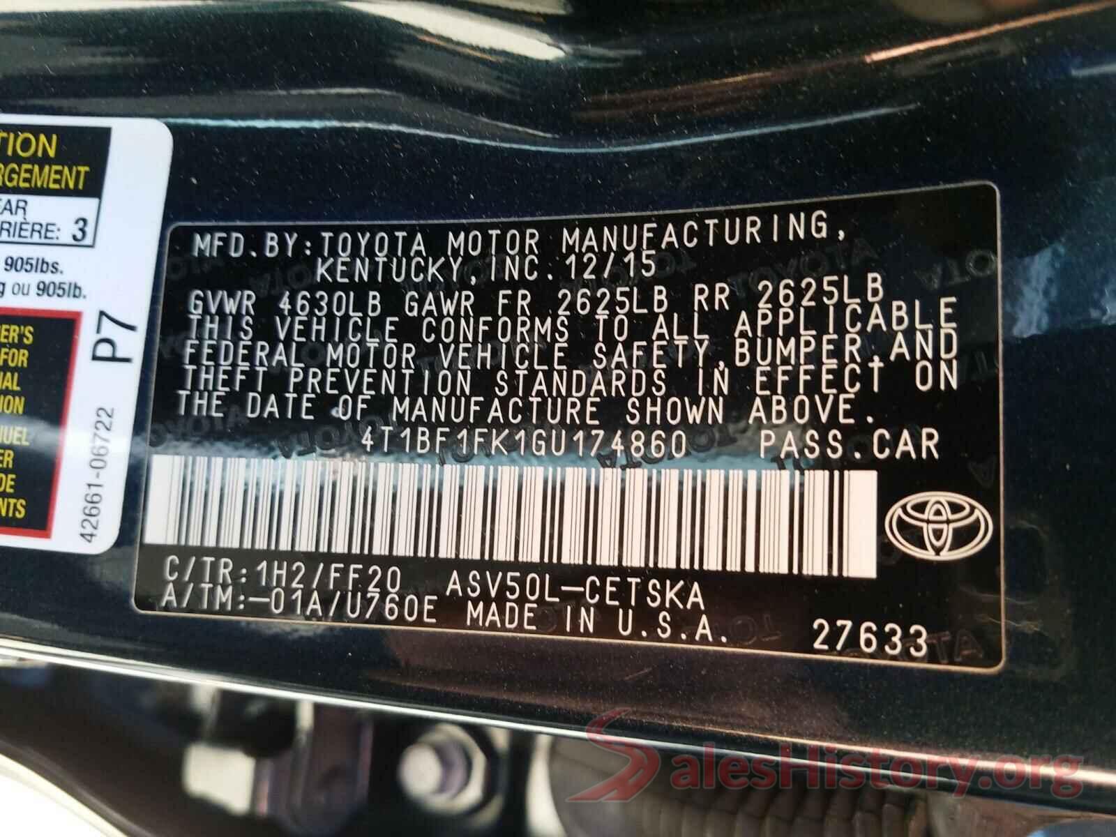 4T1BF1FK1GU174860 2016 TOYOTA CAMRY