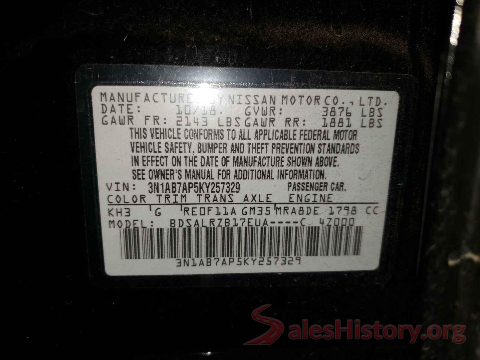 3N1AB7AP5KY257329 2019 NISSAN SENTRA