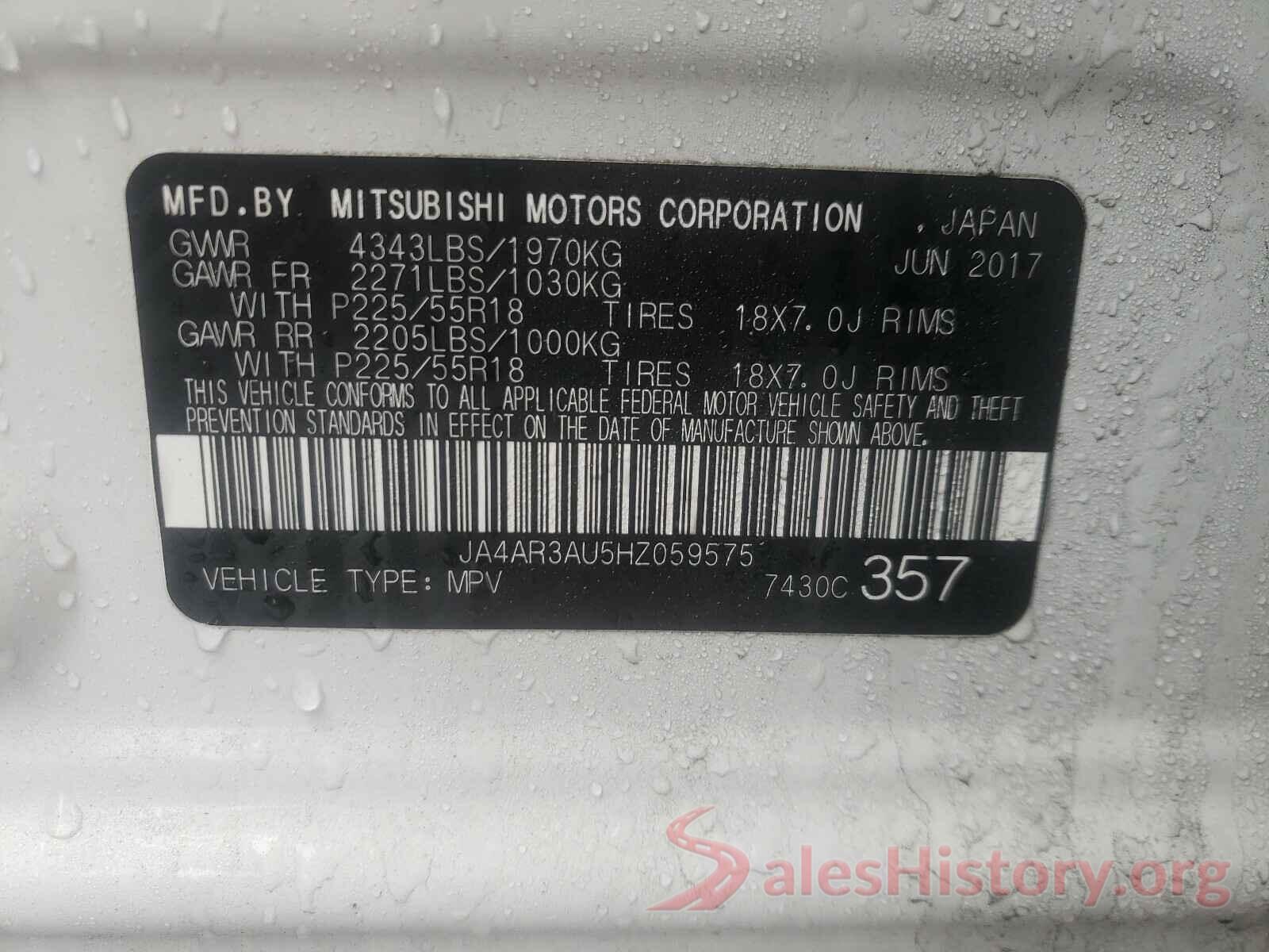 JA4AR3AU5HZ059575 2017 MITSUBISHI OUTLANDER