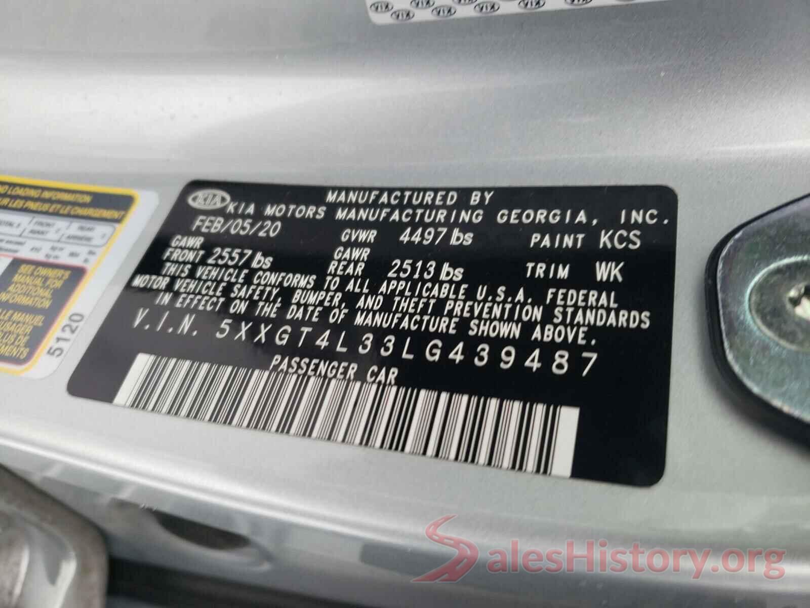 5XXGT4L33LG439487 2020 KIA OPTIMA