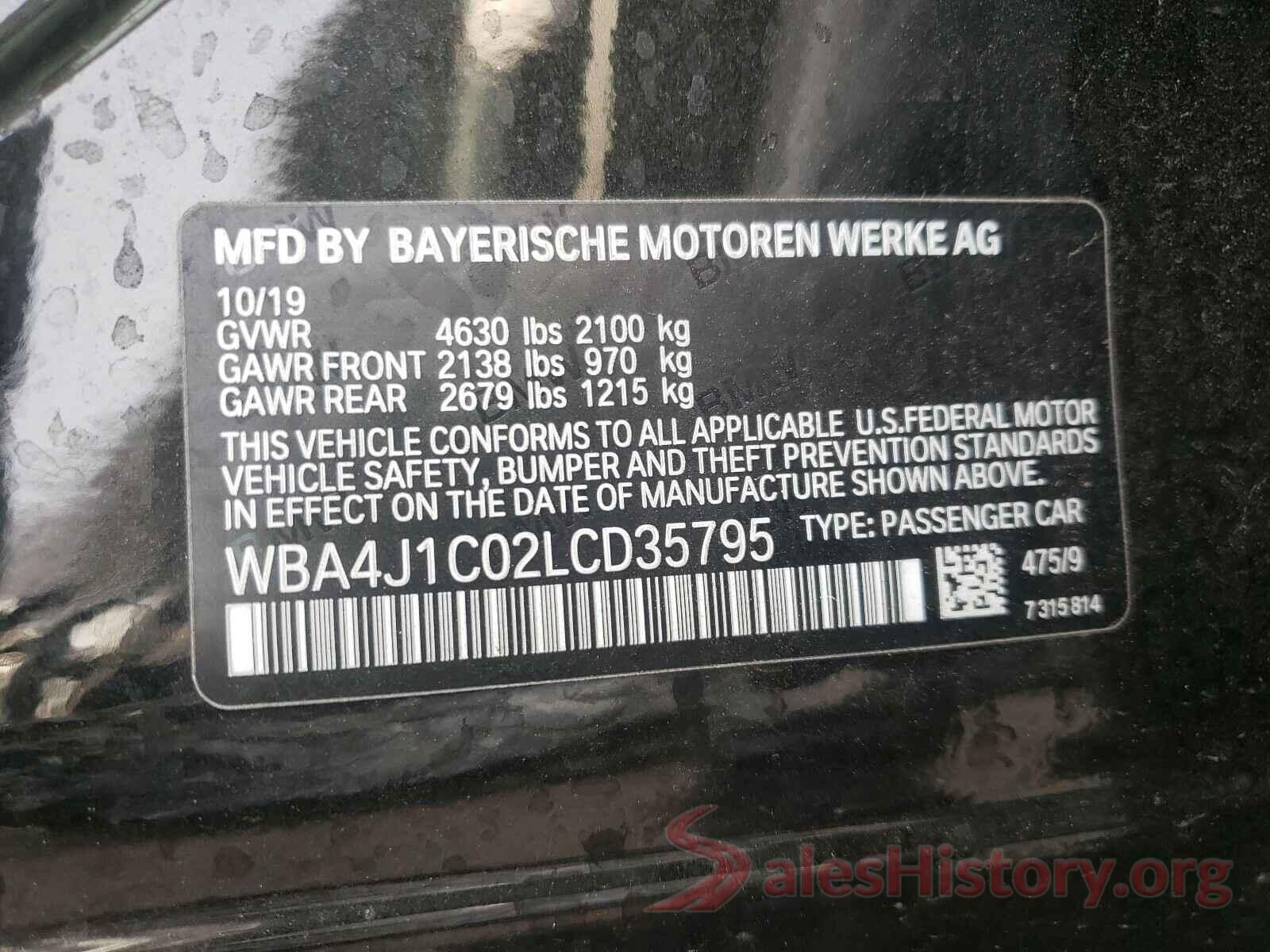 WBA4J1C02LCD35795 2020 BMW 4 SERIES