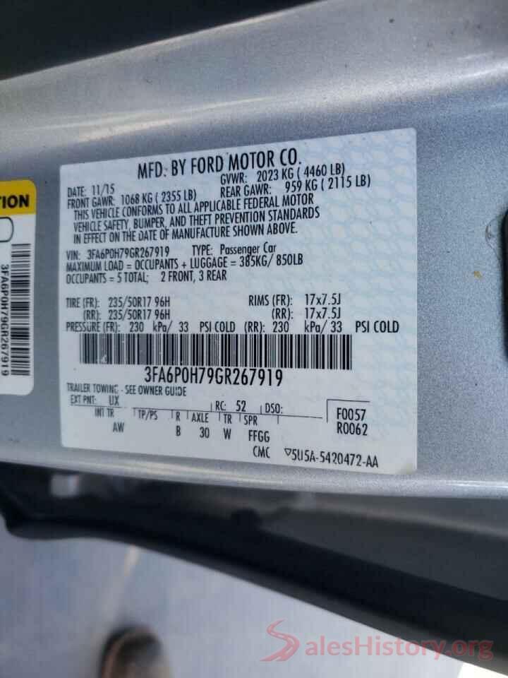 3FA6P0H79GR267919 2016 FORD FUSION