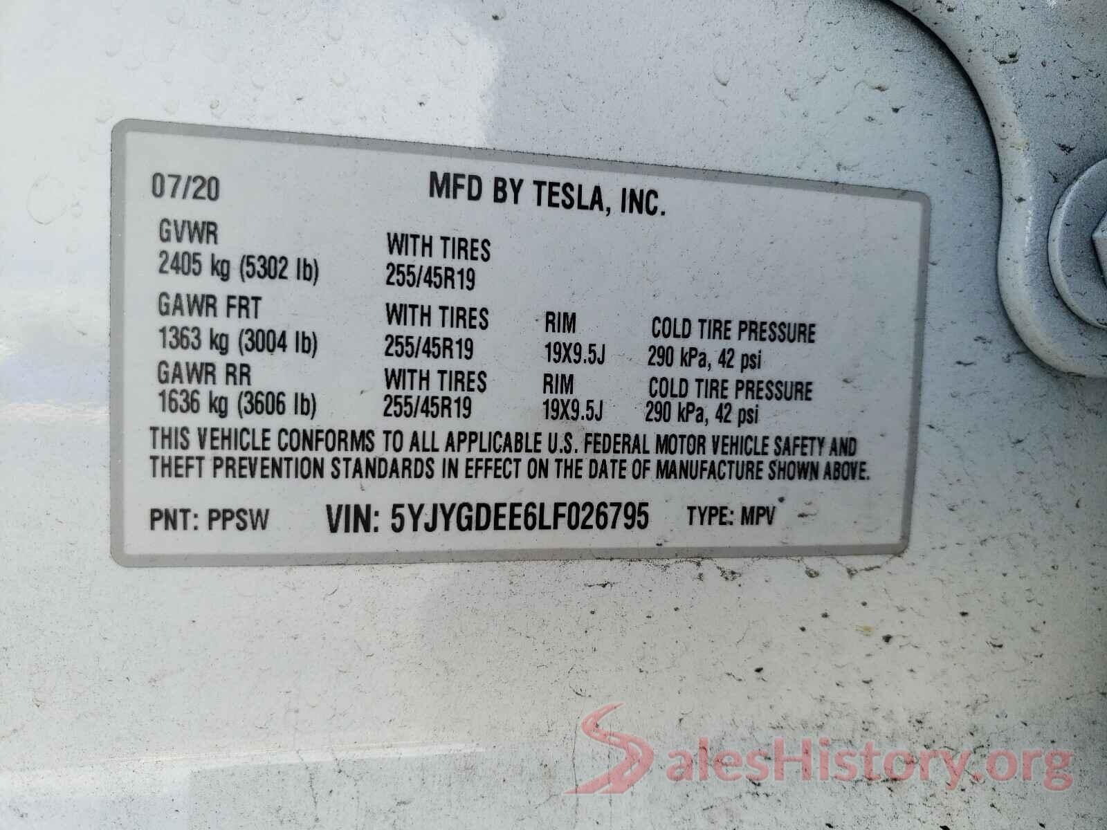 5YJYGDEE6LF026795 2020 TESLA MODEL Y