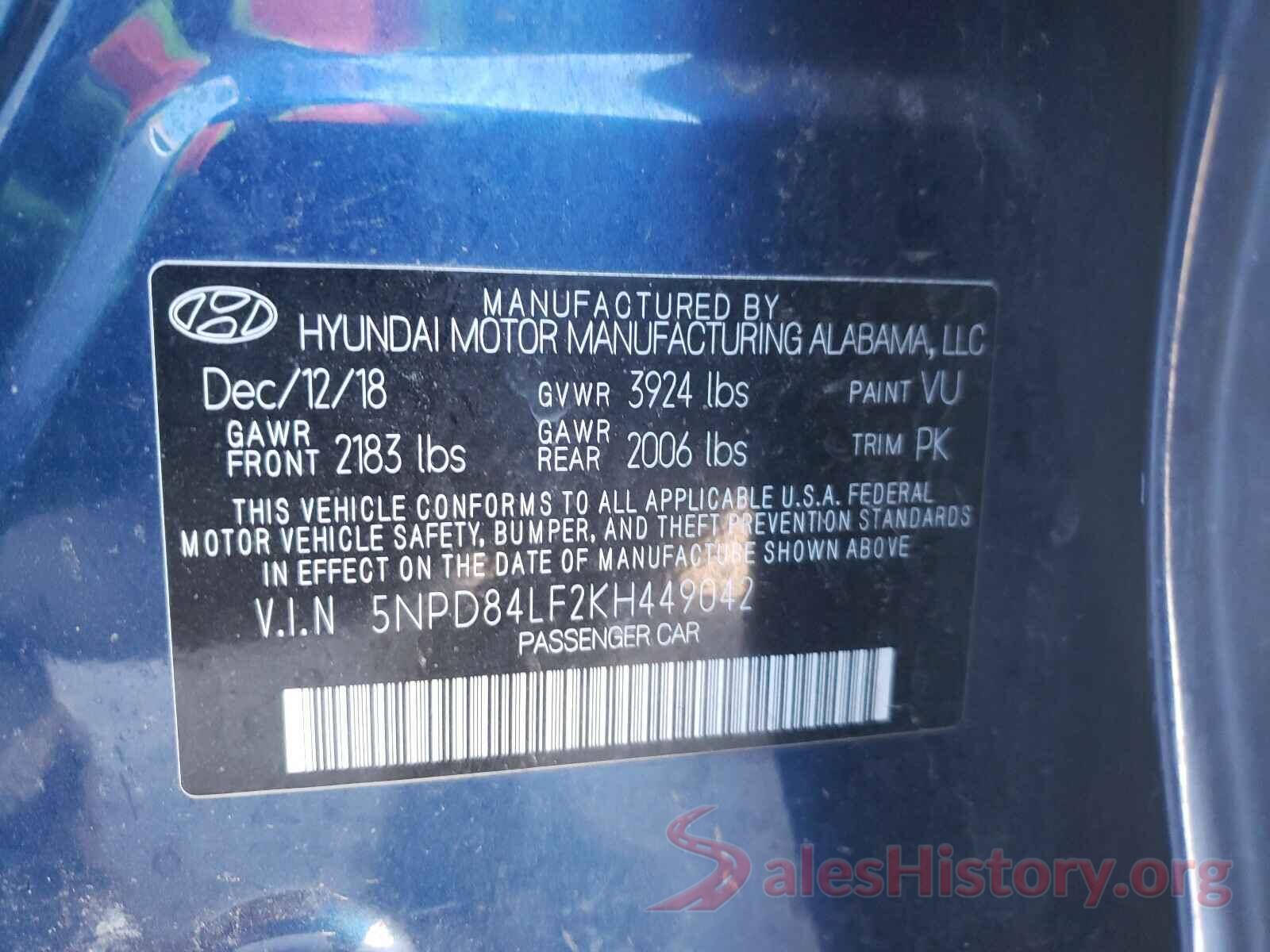 5NPD84LF2KH449042 2019 HYUNDAI ELANTRA