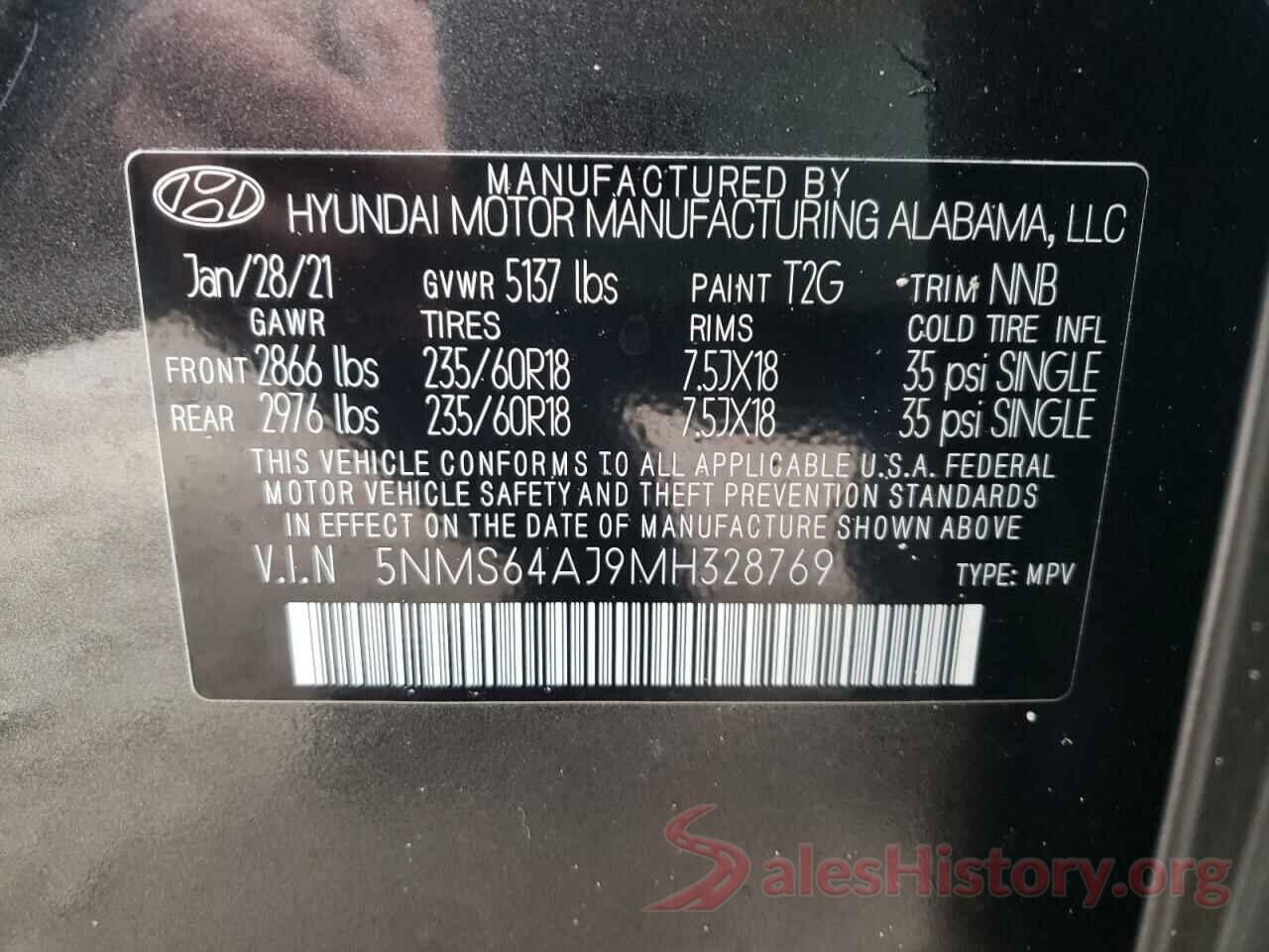 5NMS64AJ9MH328769 2021 HYUNDAI SANTA FE