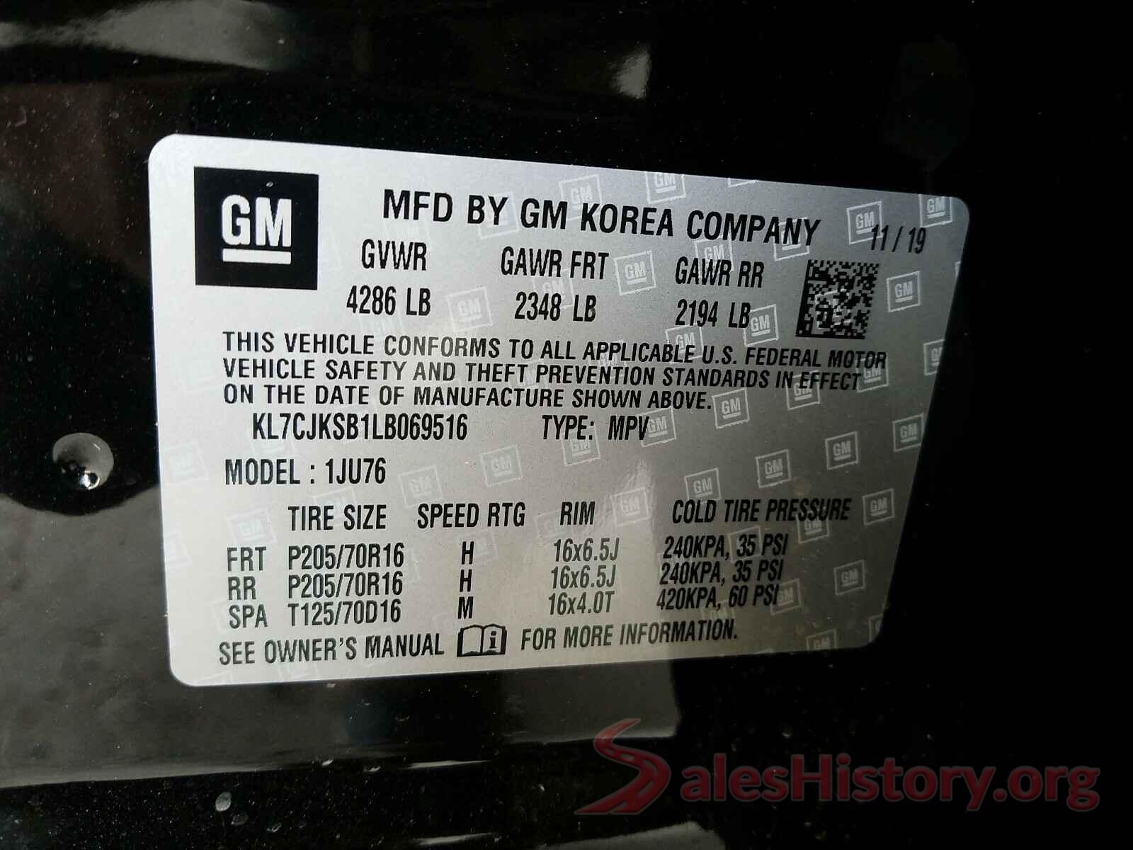 KL7CJKSB1LB069516 2020 CHEVROLET TRAX