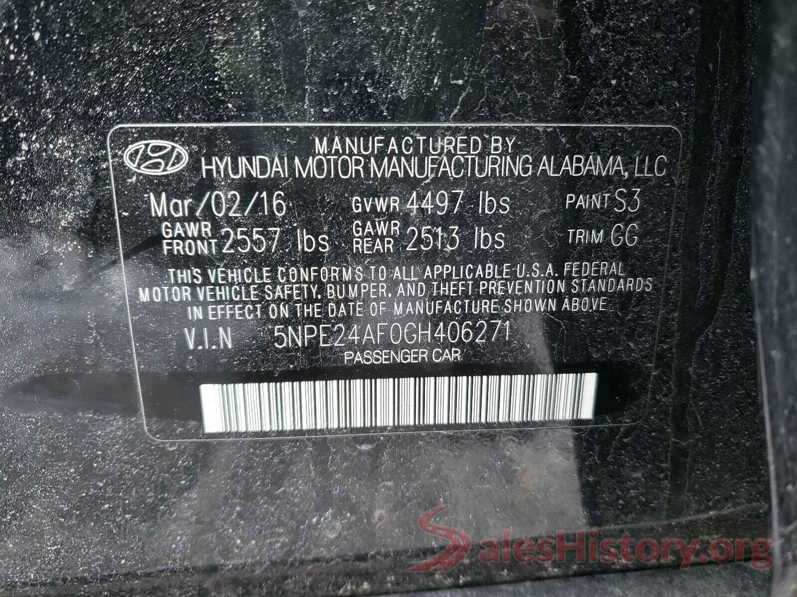 5NPE24AF0GH406271 2016 HYUNDAI SONATA