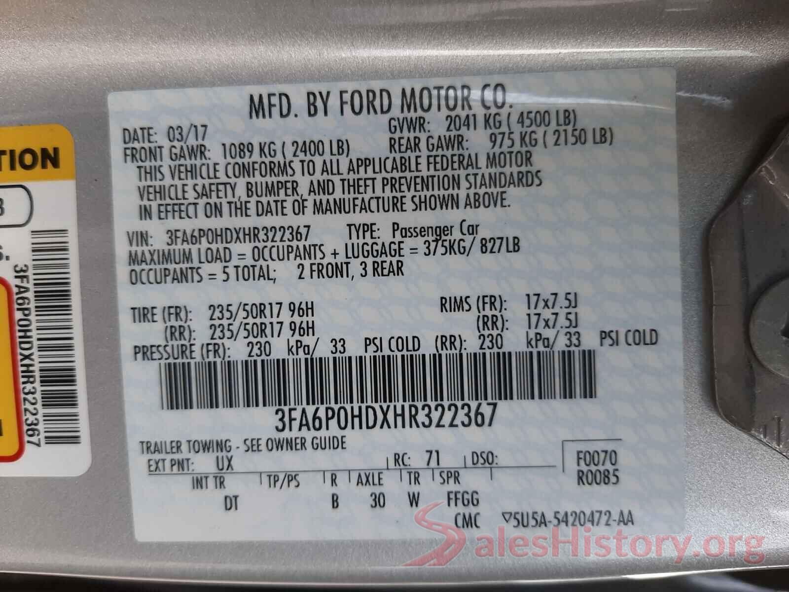 3FA6P0HDXHR322367 2017 FORD FUSION