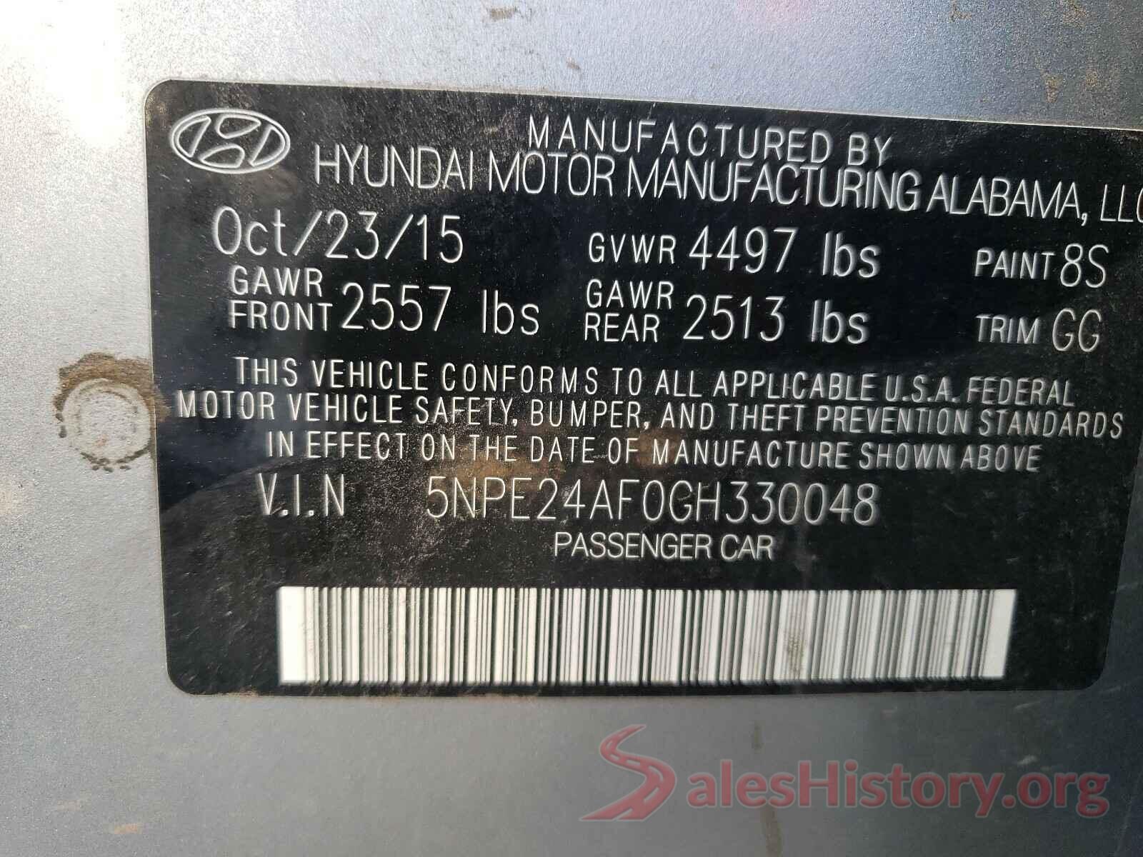 5NPE24AF0GH330048 2016 HYUNDAI SONATA