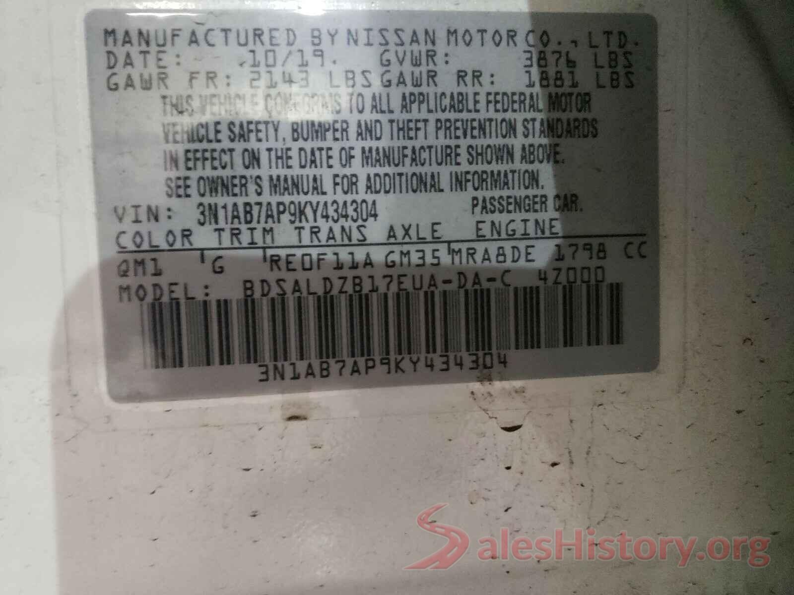 3N1AB7AP9KY434304 2019 NISSAN SENTRA