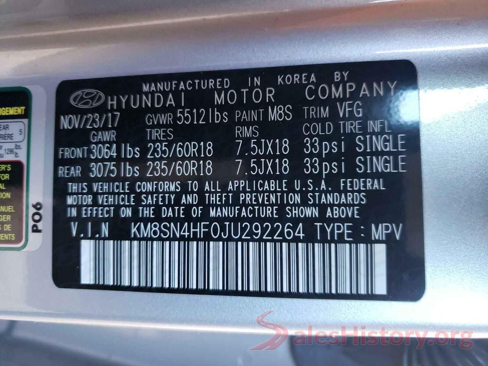 KM8SN4HF0JU292264 2018 HYUNDAI SANTA FE