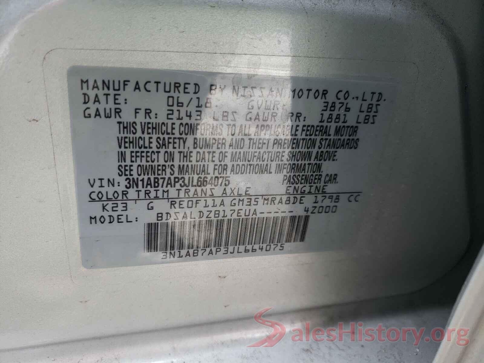 3N1AB7AP3JL664075 2018 NISSAN SENTRA