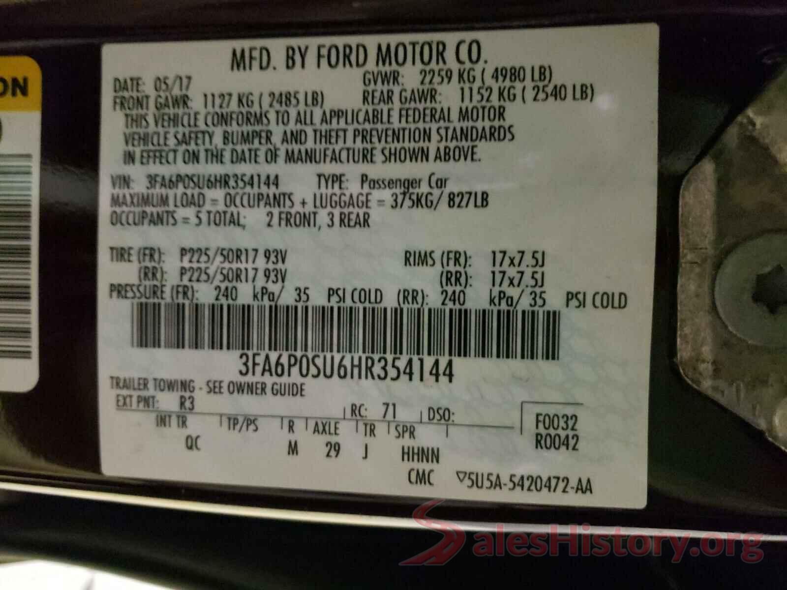 3FA6P0SU6HR354144 2017 FORD FUSION