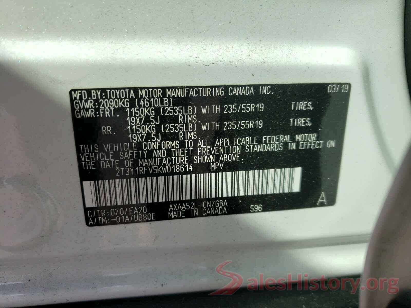 2T3Y1RFV5KW018614 2019 TOYOTA RAV4