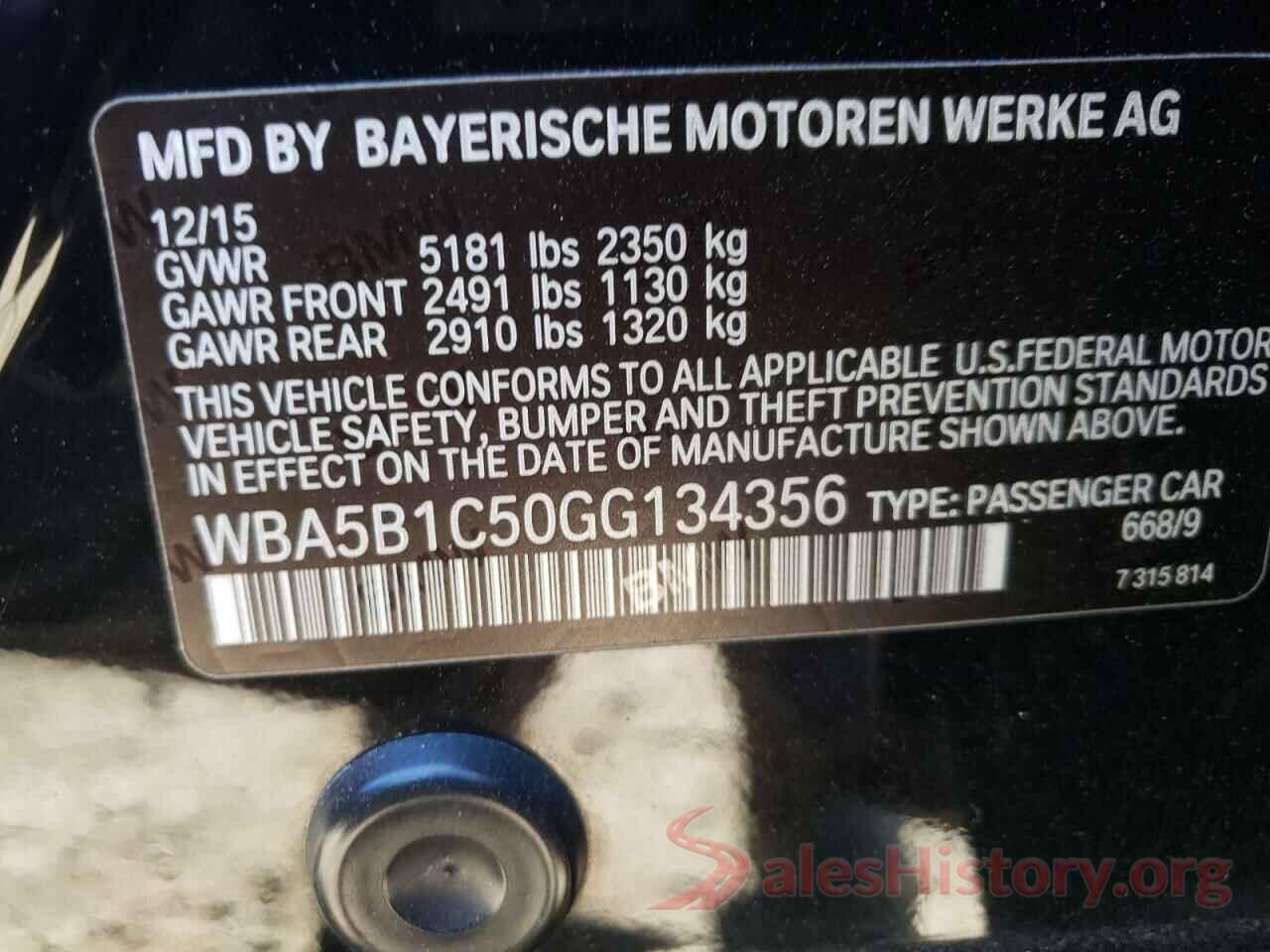 WBA5B1C50GG134356 2016 BMW 5 SERIES