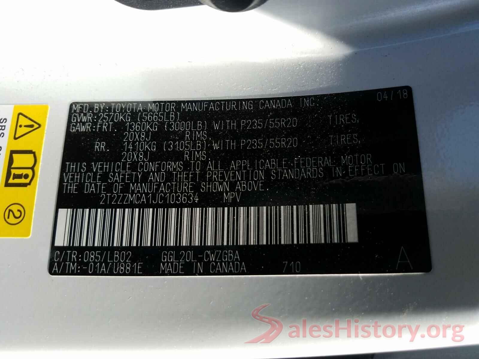 2T2ZZMCA1JC103634 2018 LEXUS RX350