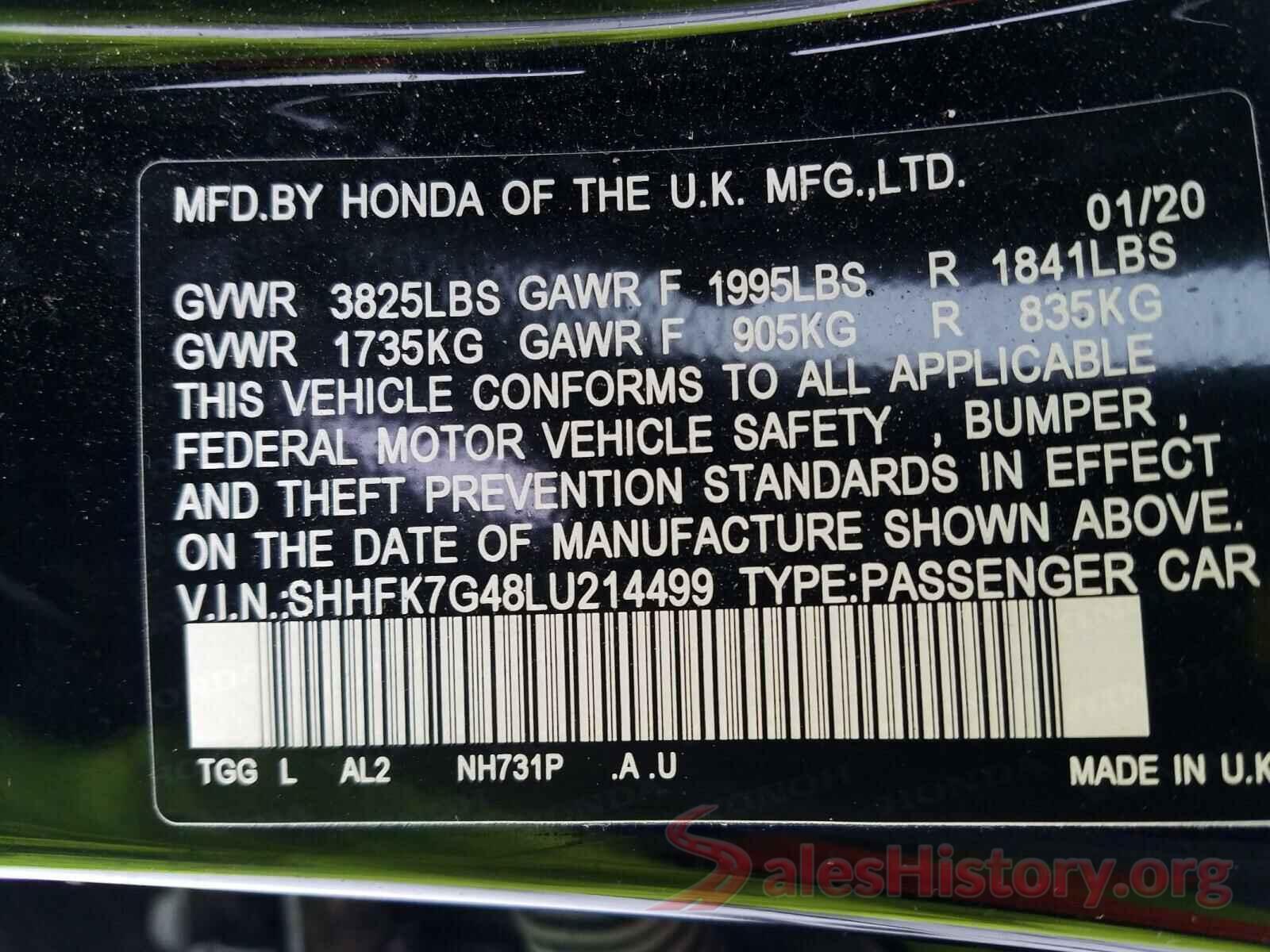 SHHFK7G48LU214499 2020 HONDA CIVIC