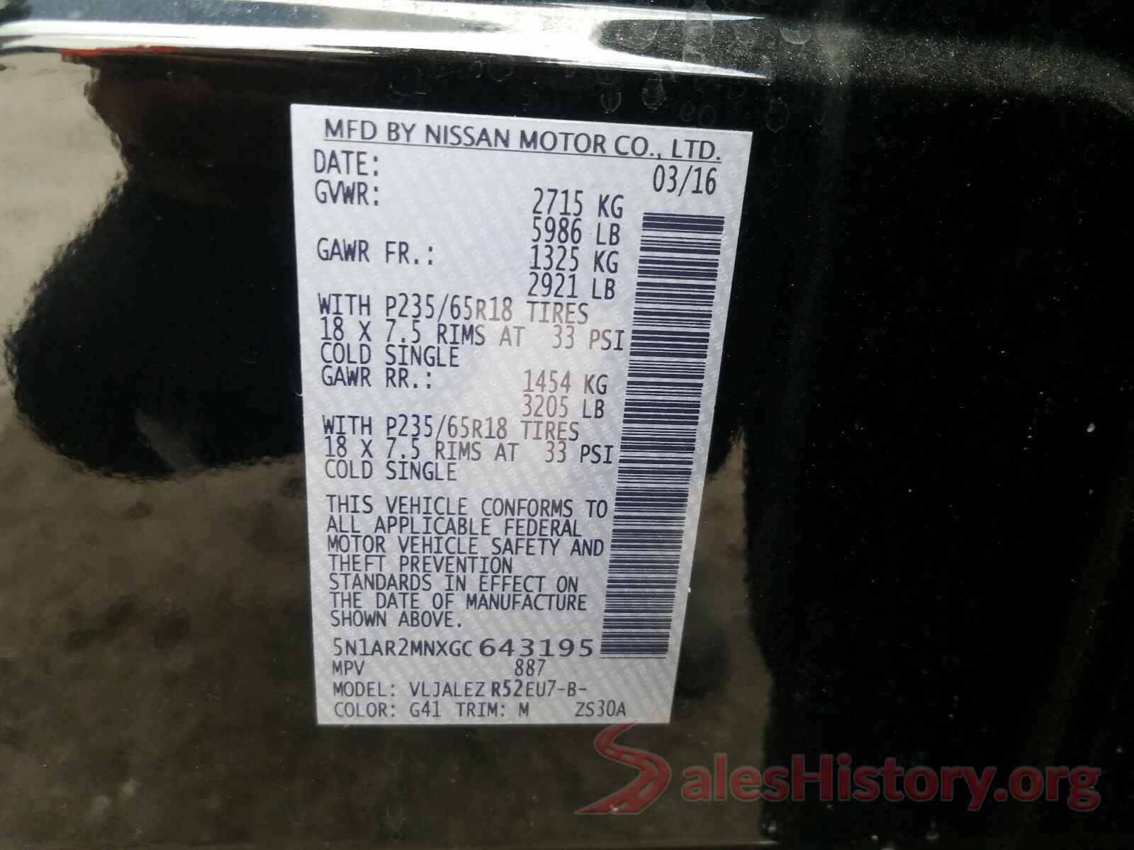 5N1AR2MNXGC643195 2016 NISSAN PATHFINDER