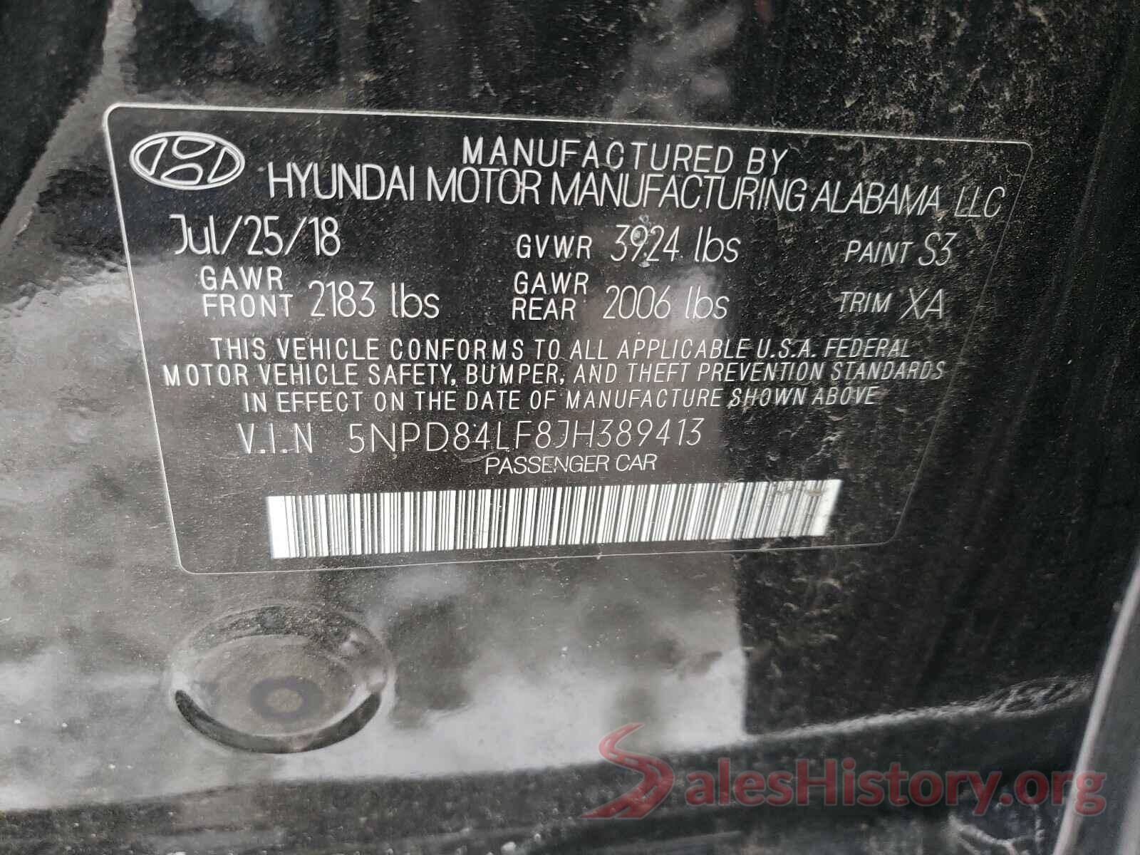 5NPD84LF8JH389413 2018 HYUNDAI ELANTRA