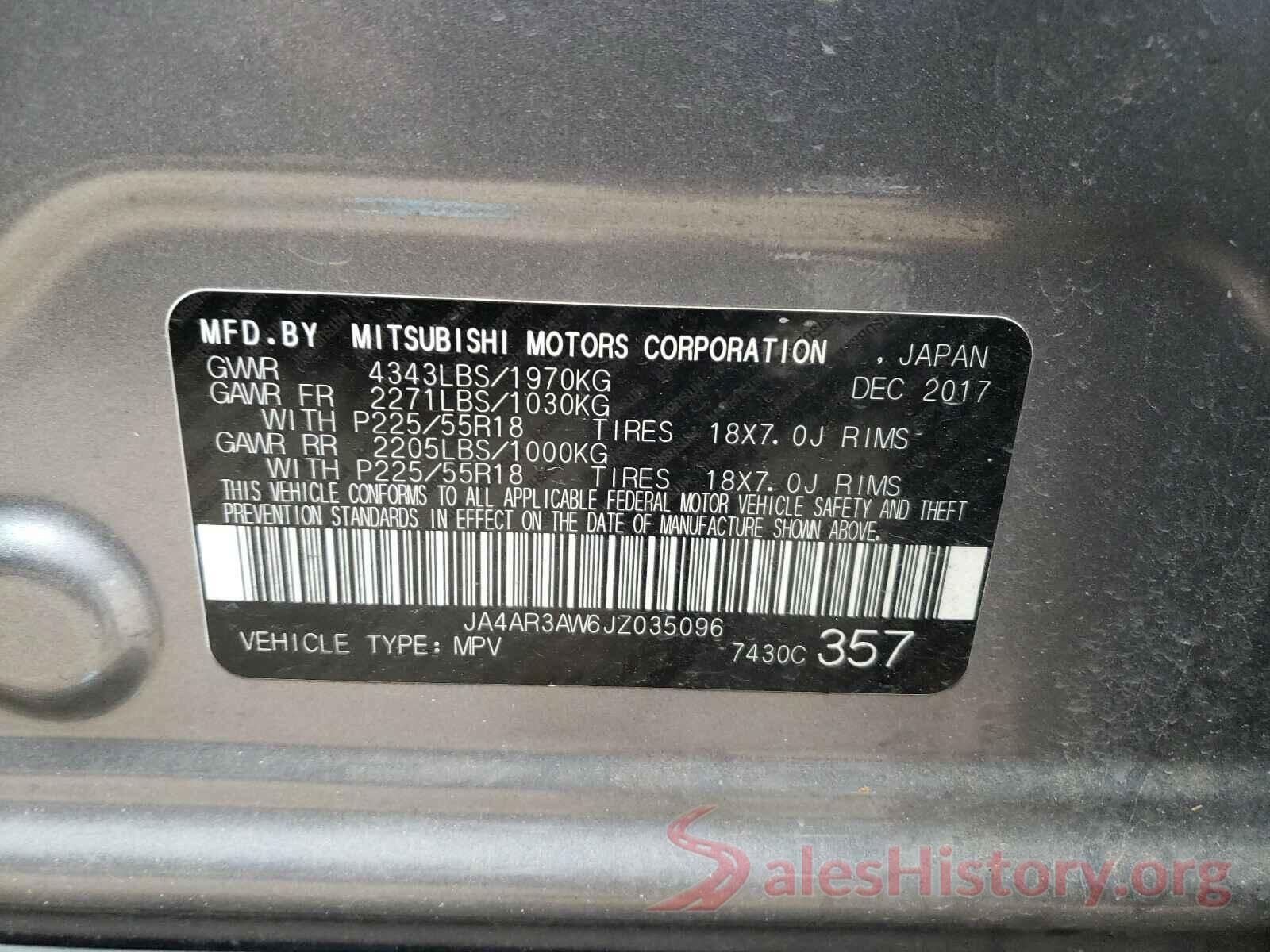 JA4AR3AW6JZ035096 2018 MITSUBISHI OUTLANDER