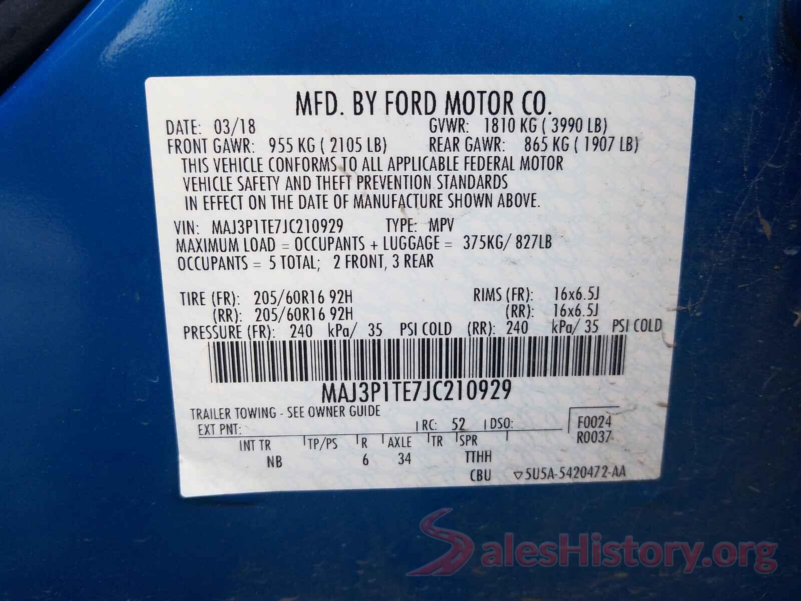 MAJ3P1TE7JC210929 2018 FORD ALL OTHER