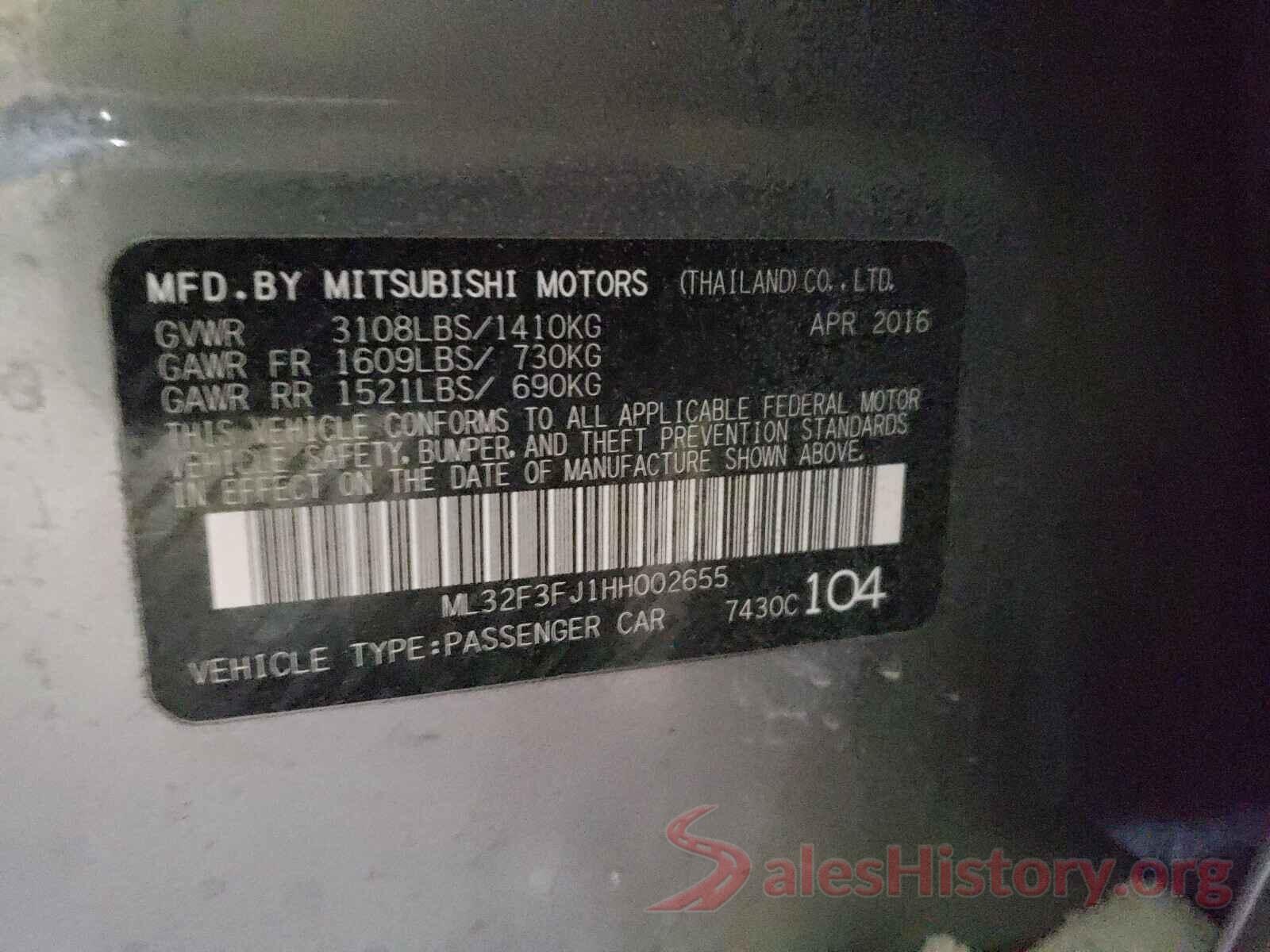 ML32F3FJ1HH002655 2017 MITSUBISHI MIRAGE