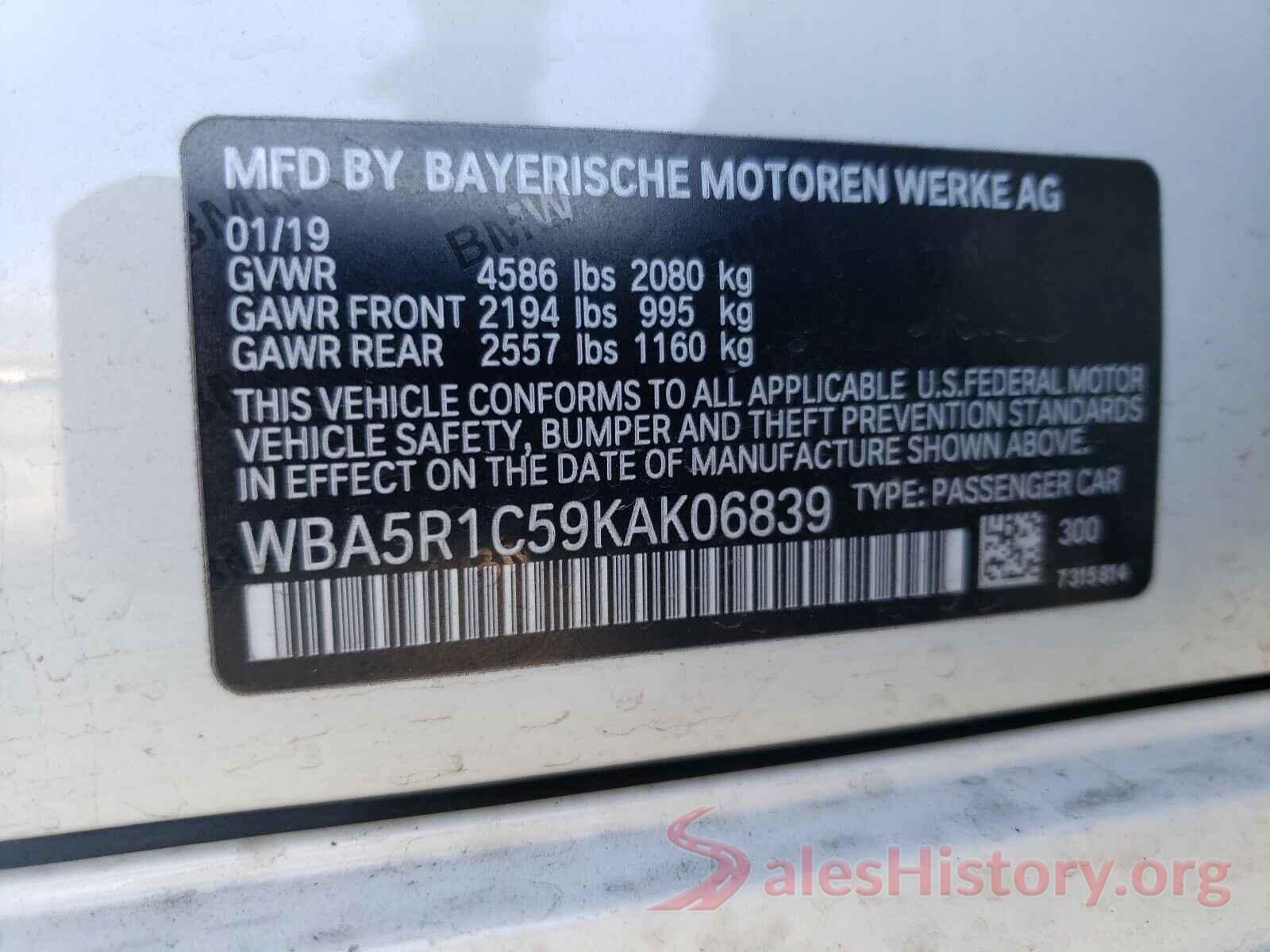 WBA5R1C59KAK06839 2019 BMW 3 SERIES