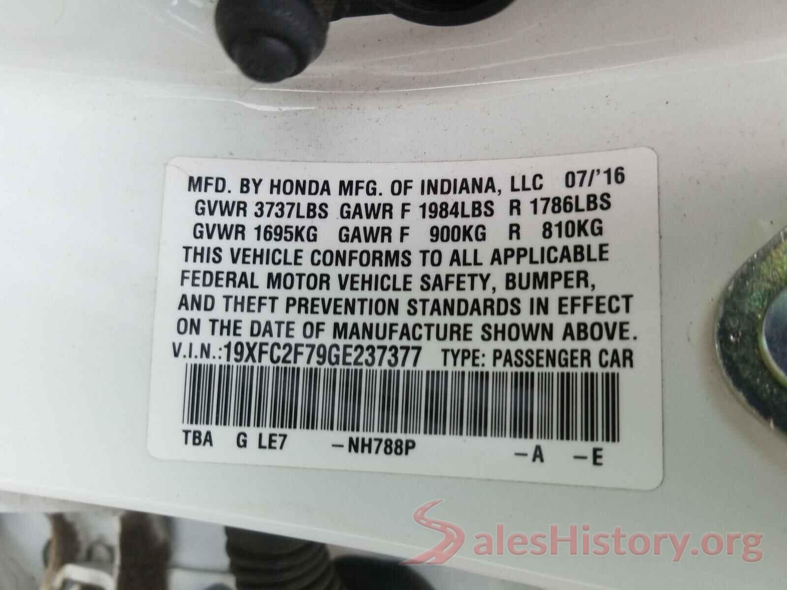 19XFC2F79GE237377 2016 HONDA CIVIC