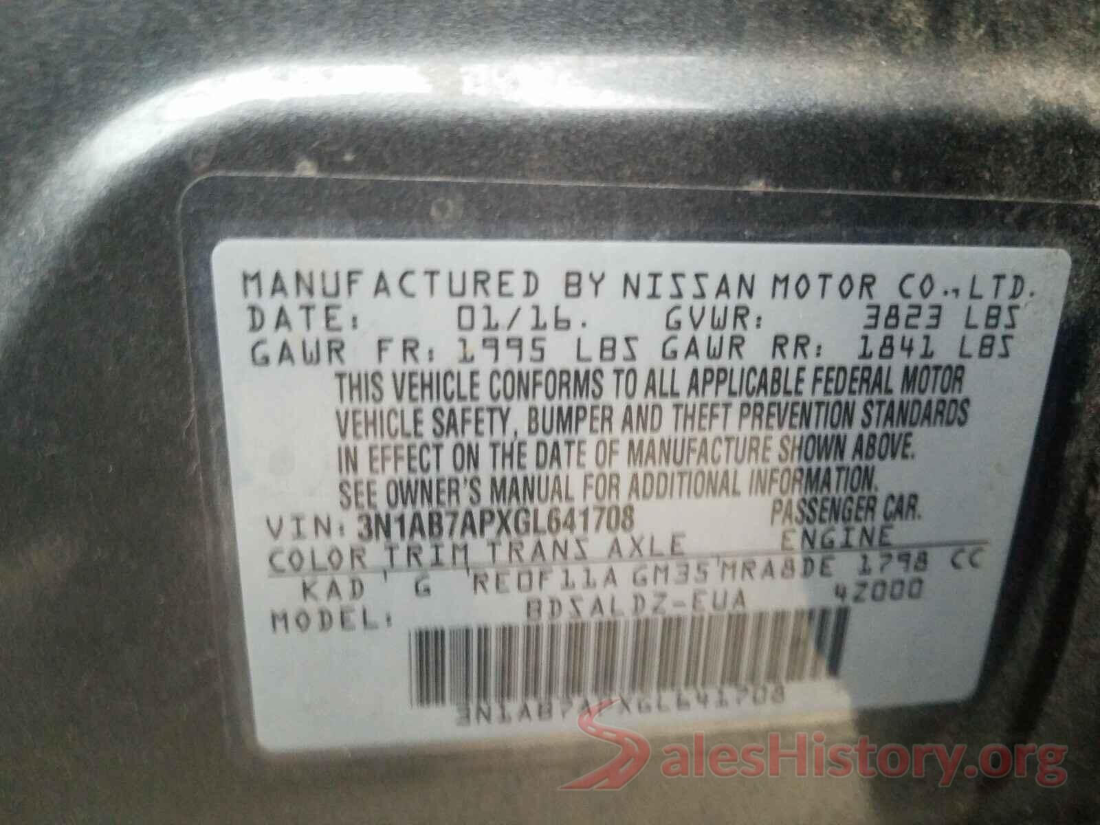 3N1AB7APXGL641708 2016 NISSAN SENTRA