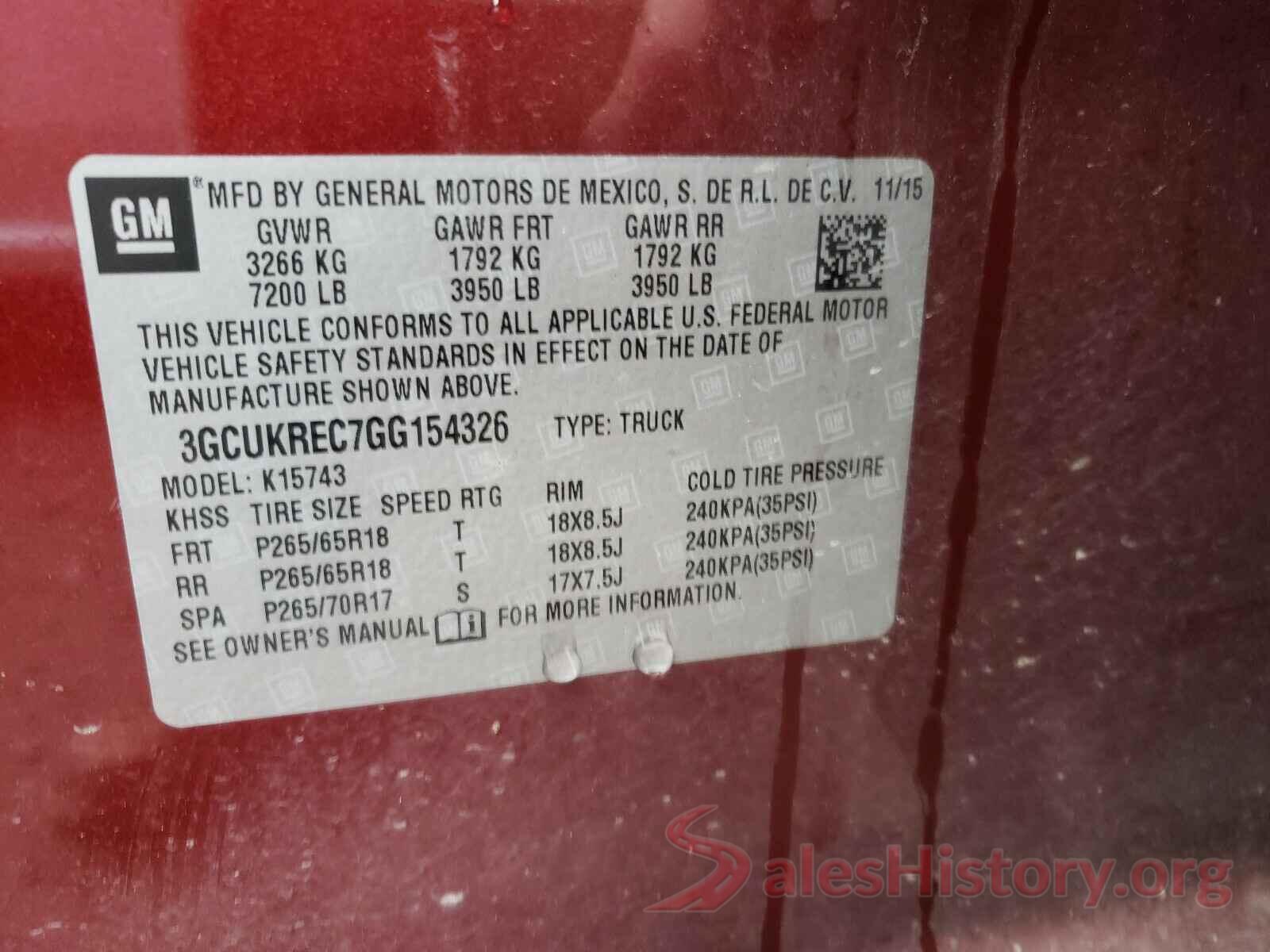 3GCUKREC7GG154326 2016 CHEVROLET SILVERADO