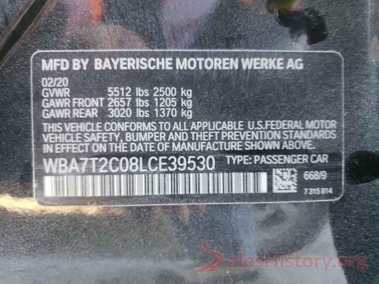 WBA7T2C08LCE39530 2020 BMW 7 SERIES