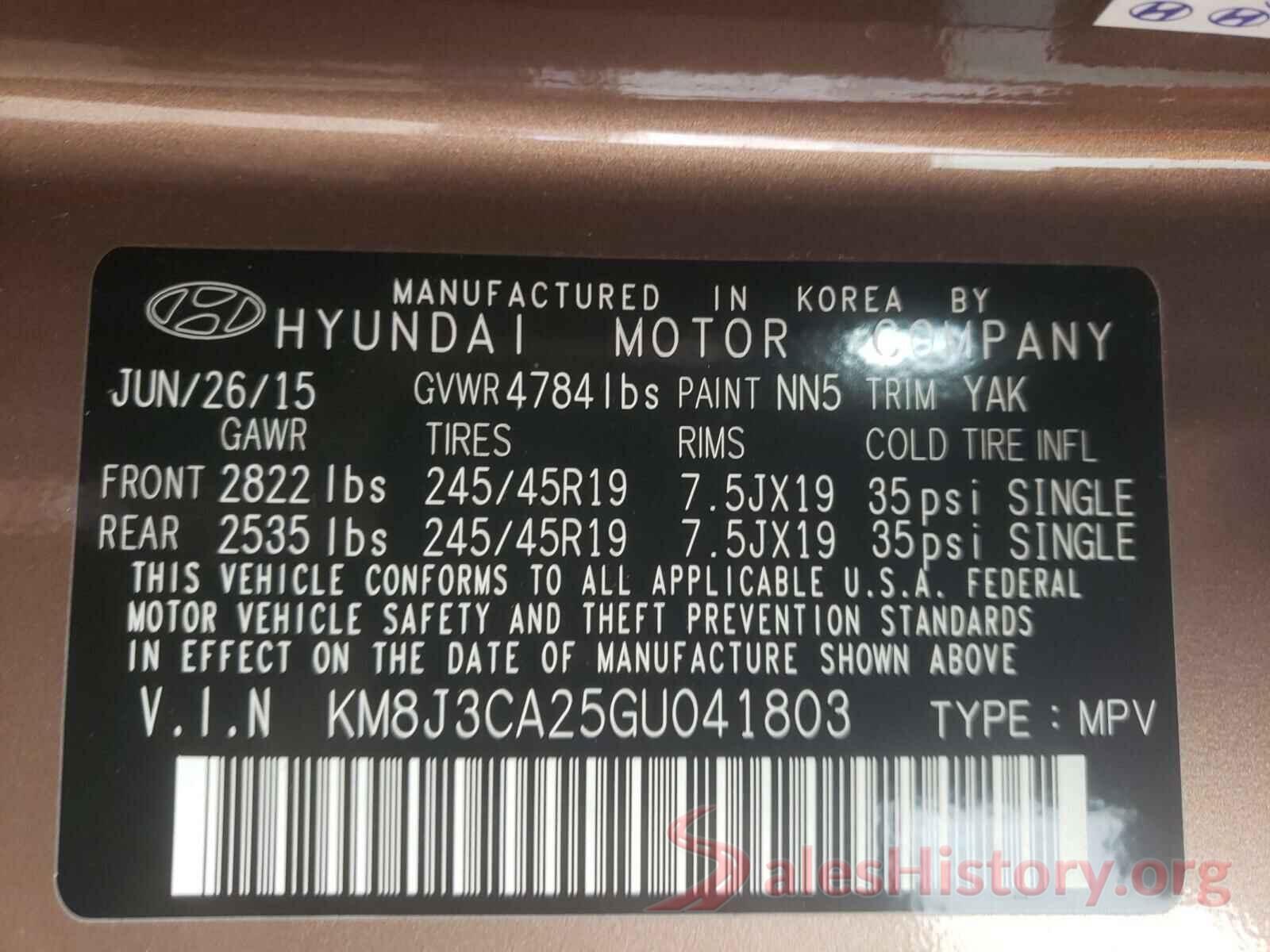 KM8J3CA25GU041803 2016 HYUNDAI TUCSON