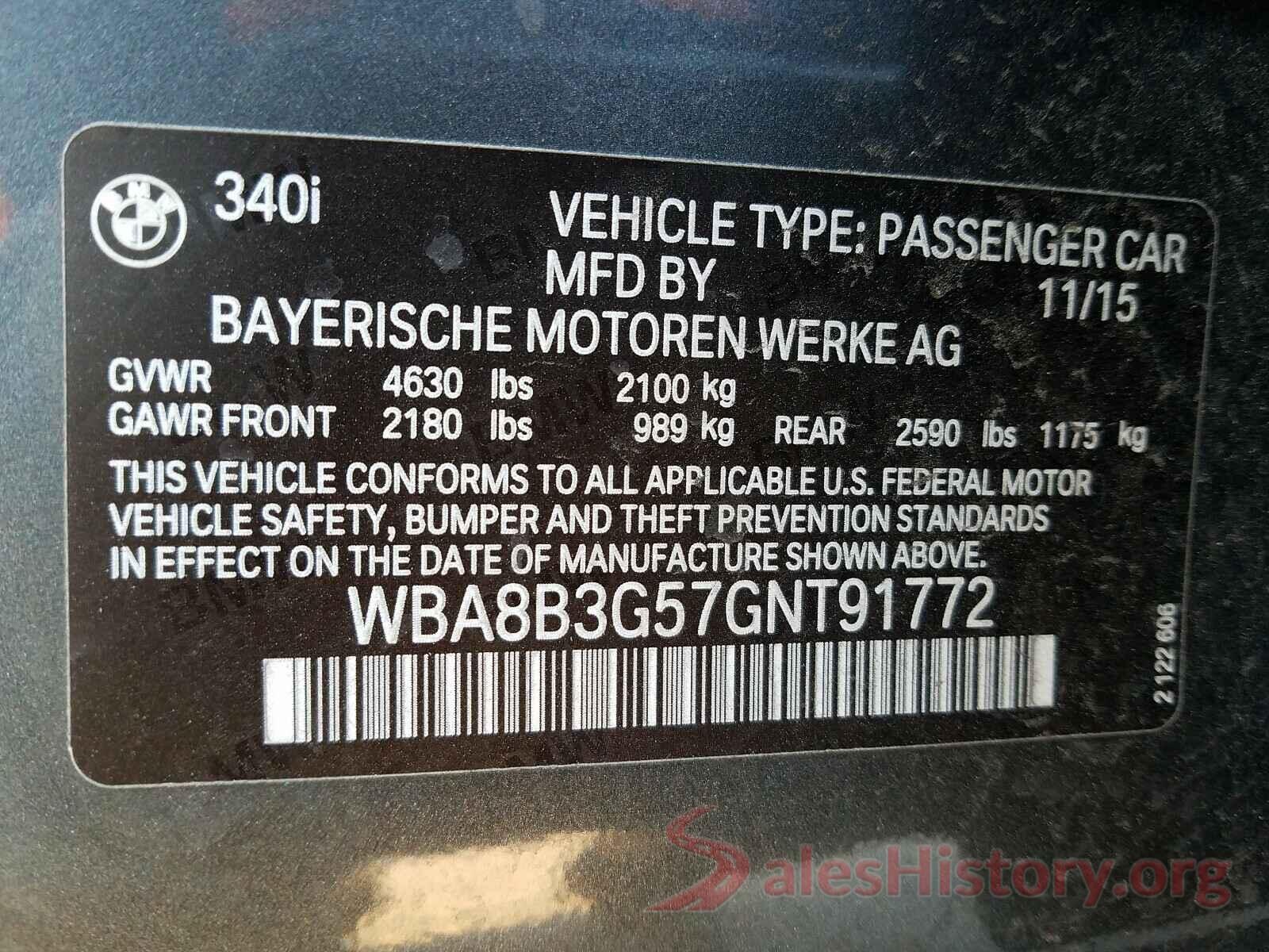 WBA8B3G57GNT91772 2016 BMW 3 SERIES