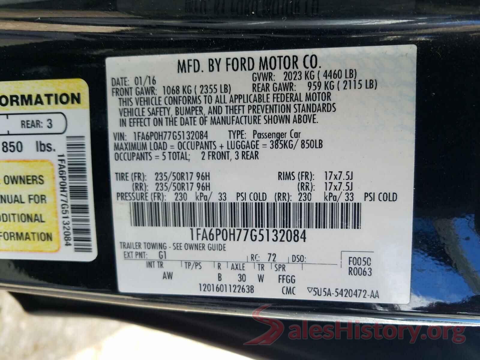 1FA6P0H77G5132084 2016 FORD FUSION