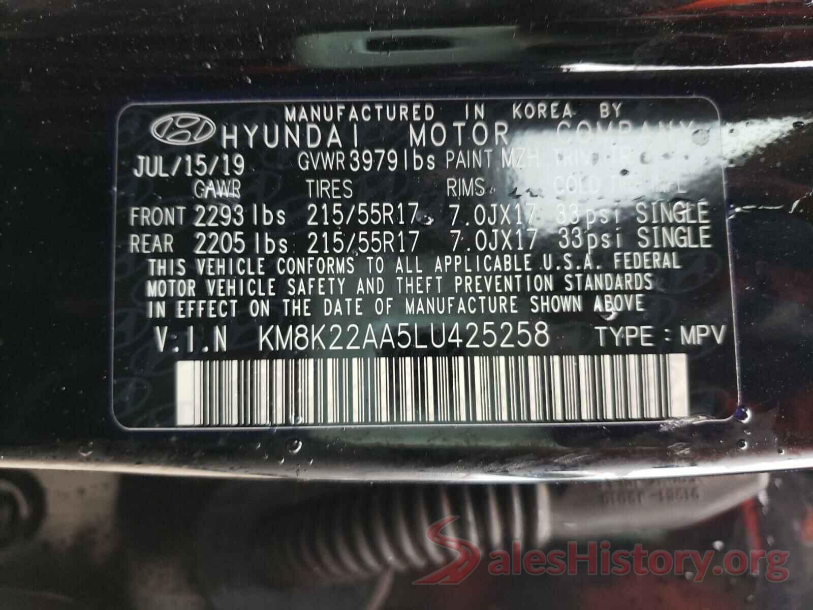 KM8K22AA5LU425258 2020 HYUNDAI KONA