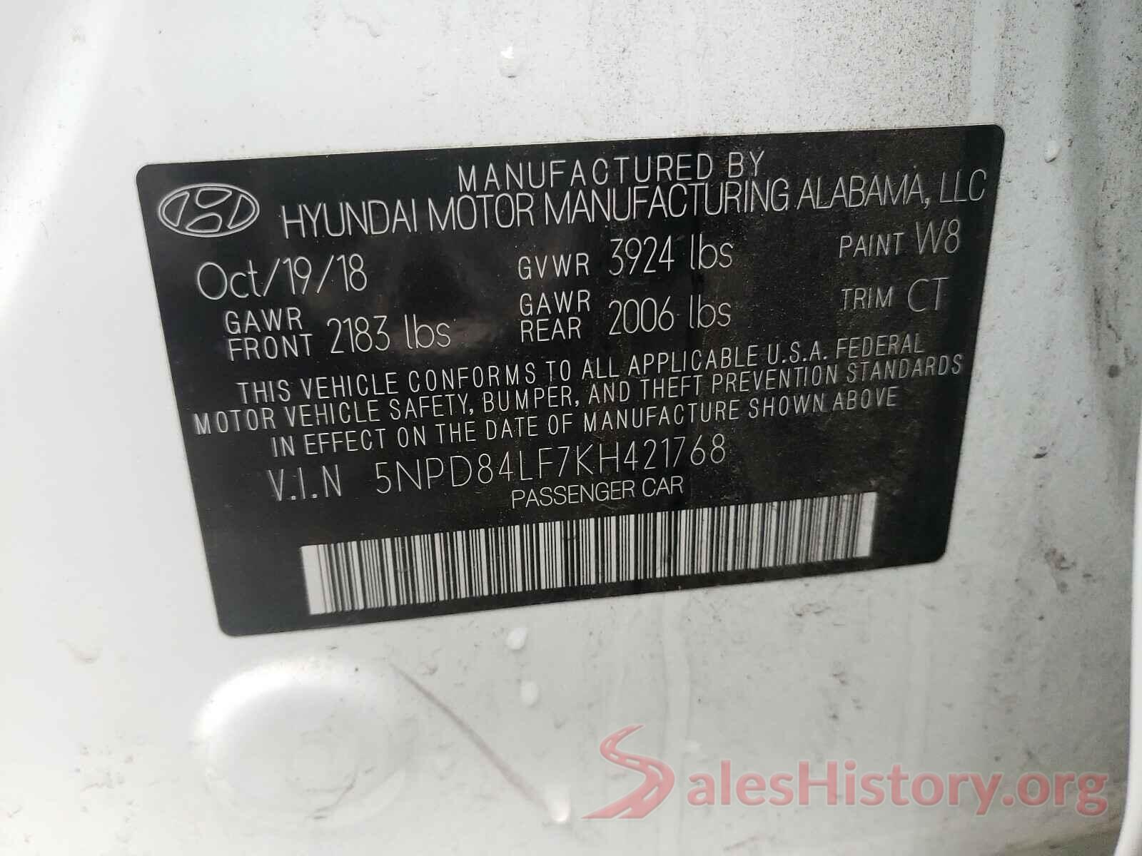 5NPD84LF7KH421768 2019 HYUNDAI ELANTRA