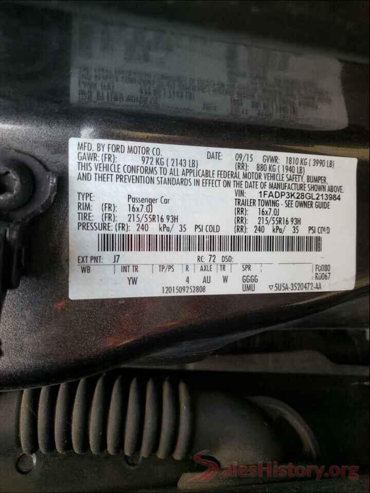 1FADP3K28GL213984 2016 FORD FOCUS